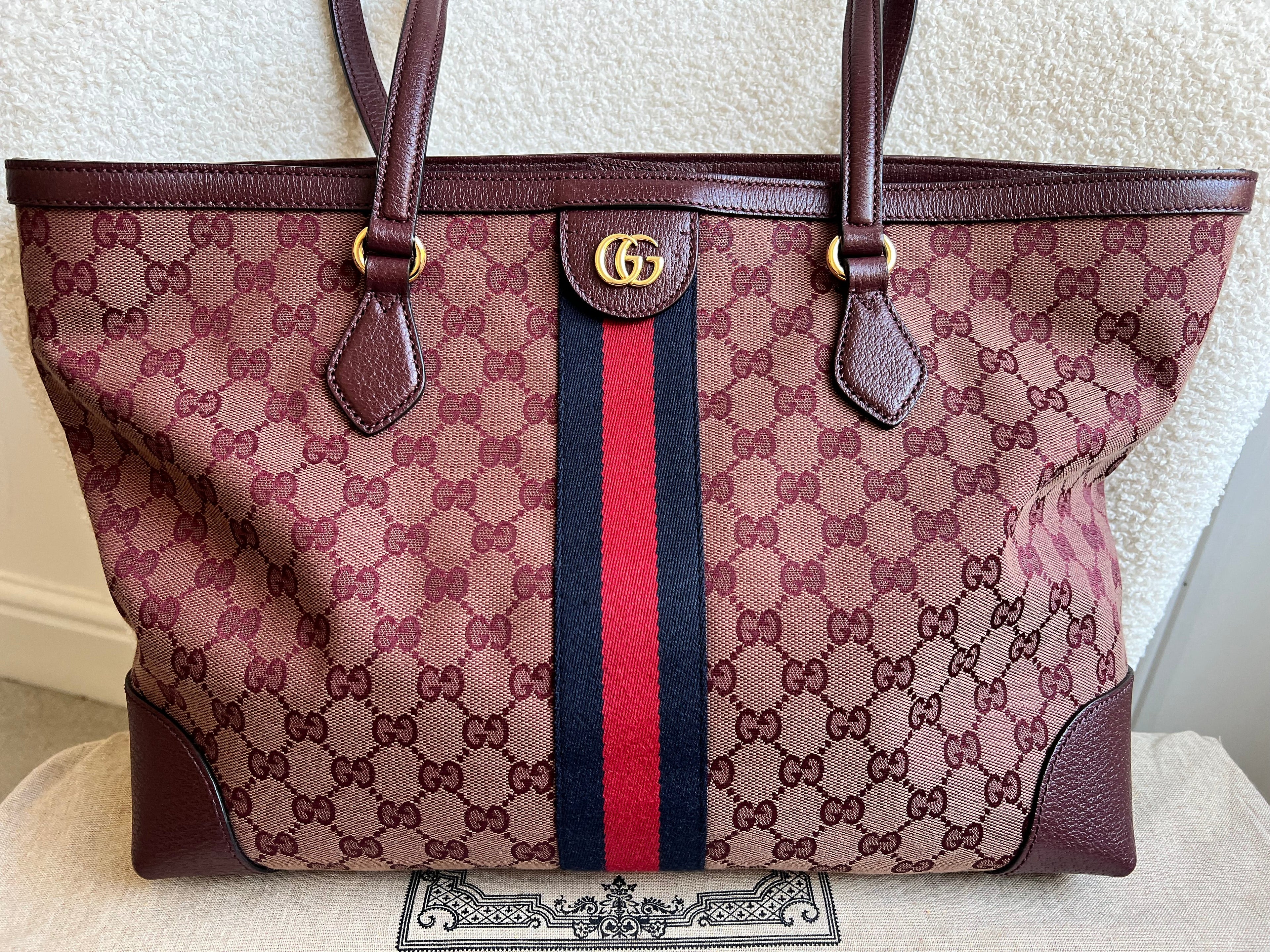 Gucci Burgundy Ophidia GG Supreme Medium Tote
