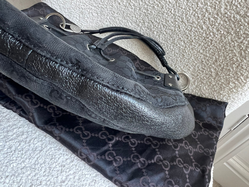 Gucci Black GG Canvas Drawstring Shoulder Bag