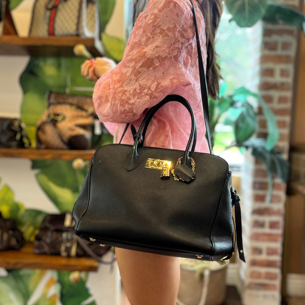 LOUIS VUITTON Milla MM Black Veau Nuage Leather Tote Bag