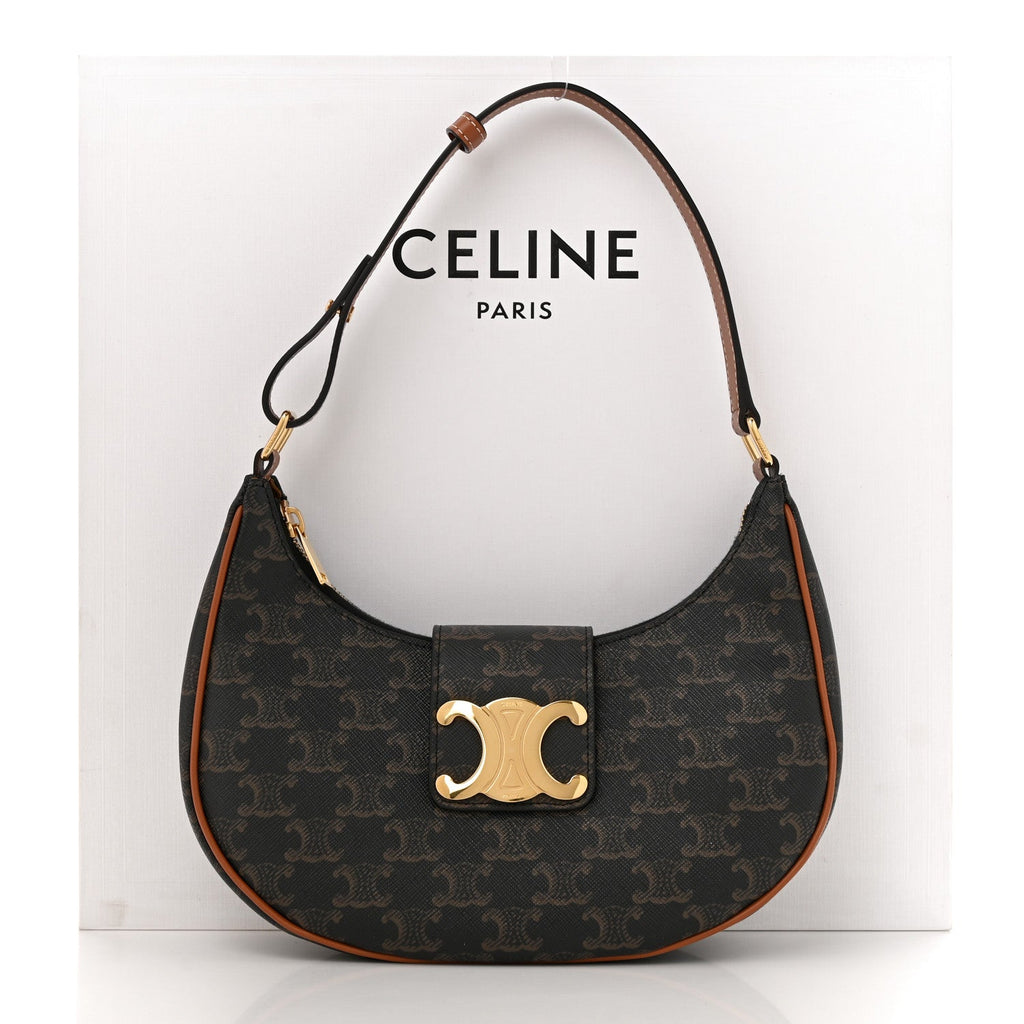 CÉLINE CALFSKIN & COATED CANVAS MEDIUM AVA TRIOMPH HOBO BAG