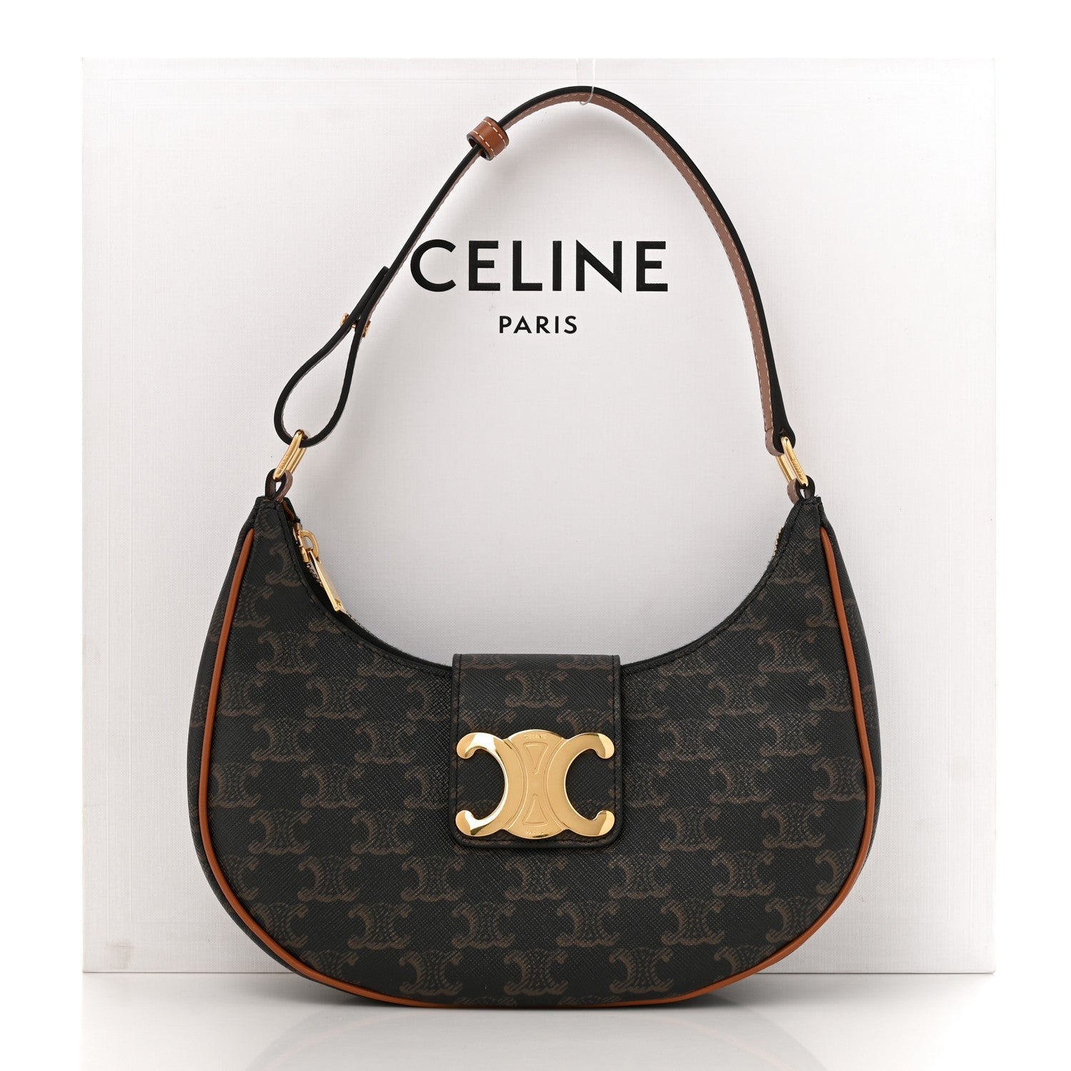 CÉLINE CALFSKIN & COATED CANVAS MEDIUM AVA TRIOMPH HOBO BAG