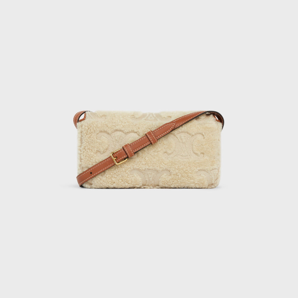 CÉLINE CLAUDE SHEARLING EMBROIDERED TRIOMPH SHOULDER BAG