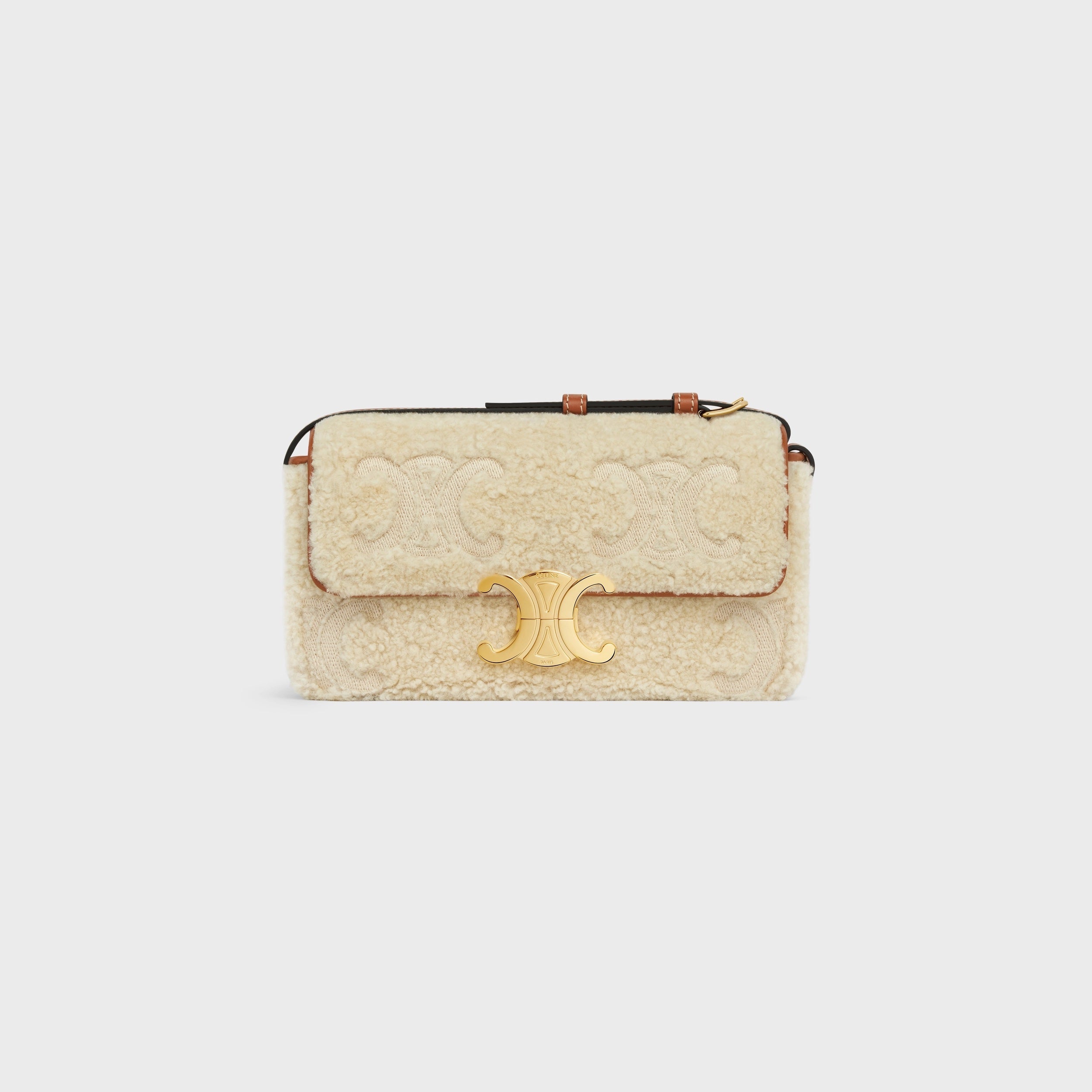 CÉLINE CLAUDE SHEARLING EMBROIDERED TRIOMPH SHOULDER BAG