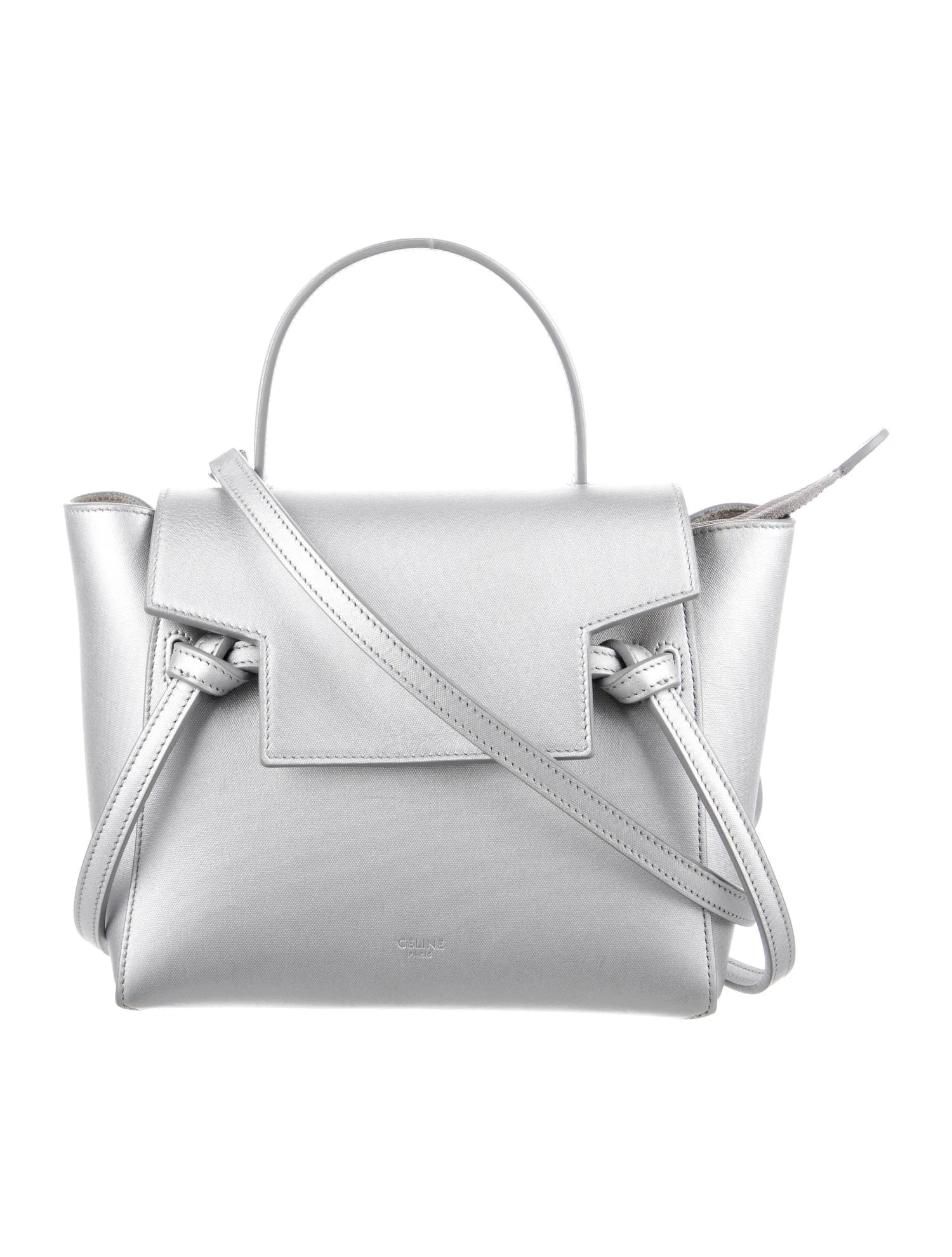 CÉLINE METALLIC SILVER LAMINATED CALFSKIN NANO BELT BAG