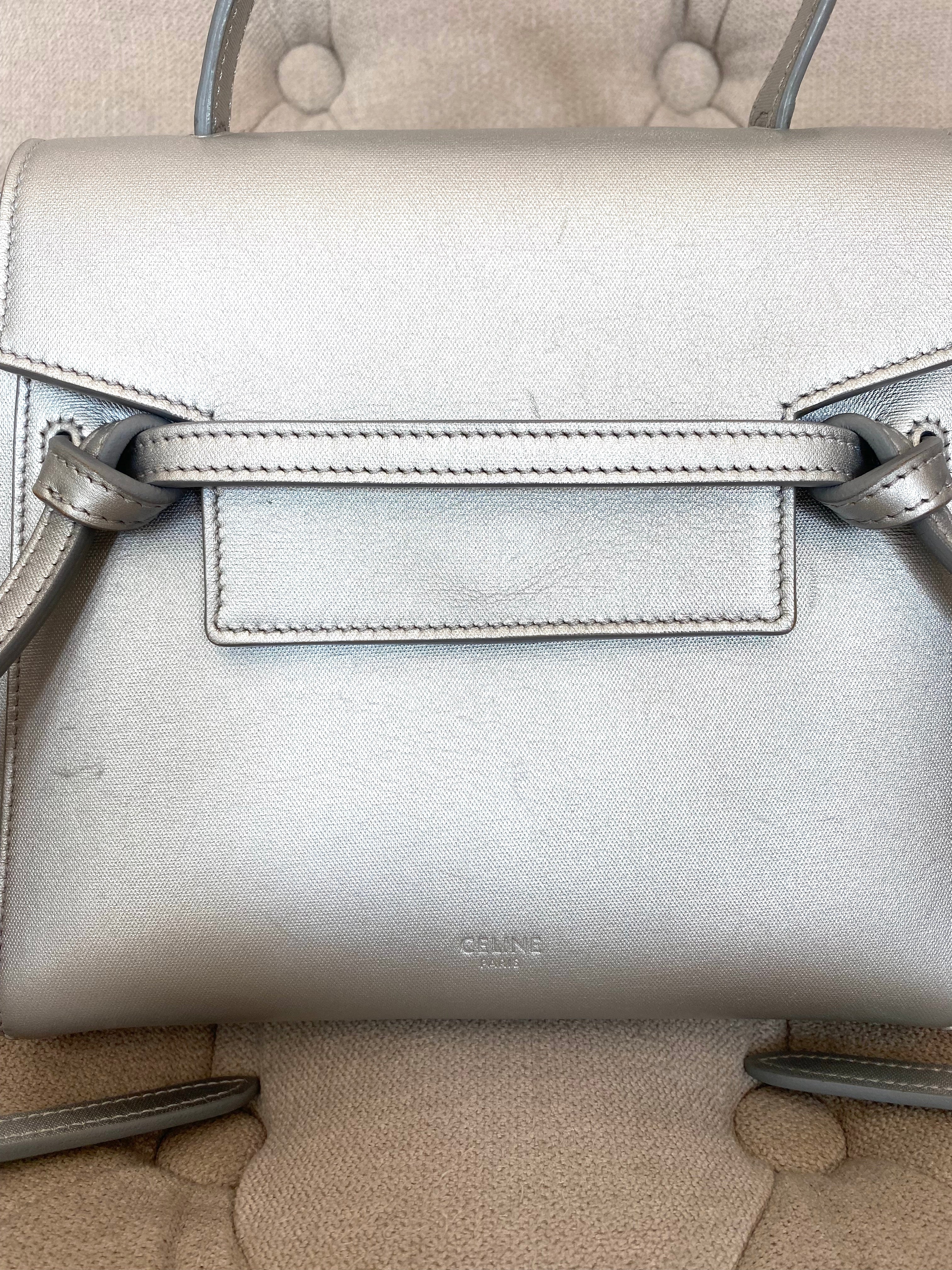 CÉLINE METALLIC SILVER LAMINATED CALFSKIN NANO BELT BAG