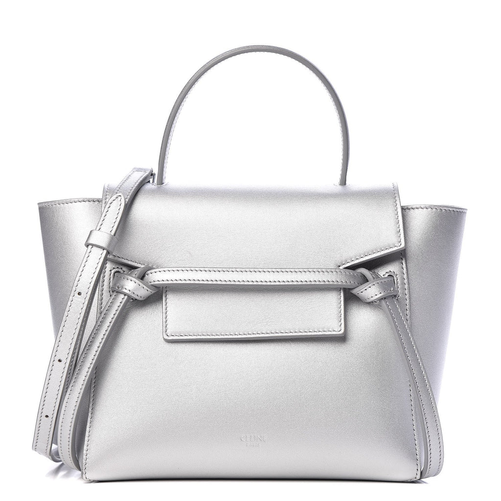 CÉLINE METALLIC SILVER LAMINATED CALFSKIN NANO BELT BAG