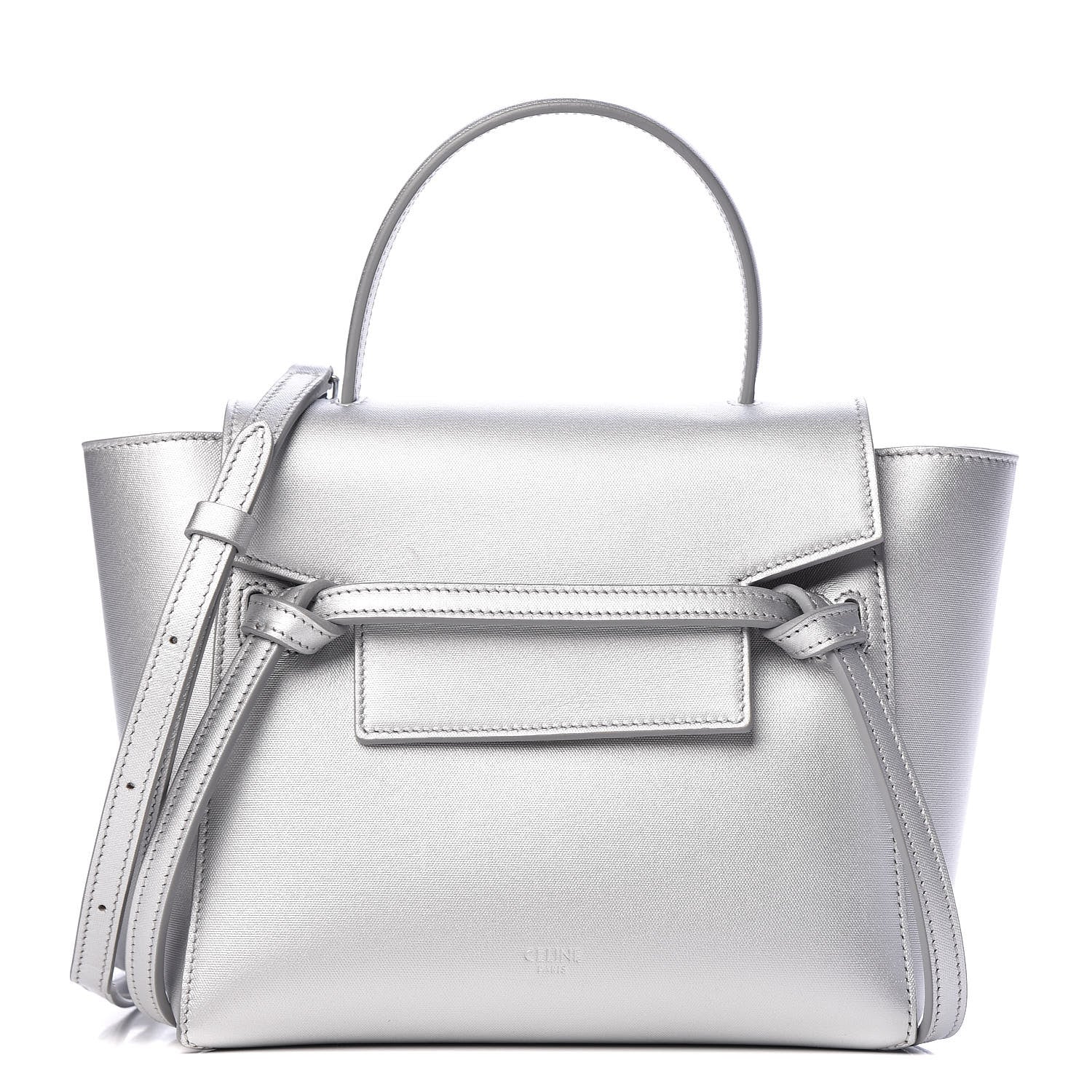 CÉLINE METALLIC SILVER LAMINATED CALFSKIN NANO BELT BAG