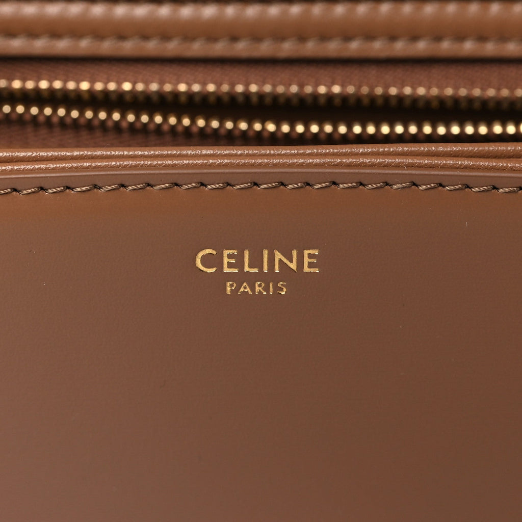 CÉLINE SHINY CALFSKIN LEATHER CALSSIQUE TRIOMPHE MEDIUM BAG-BRONZE