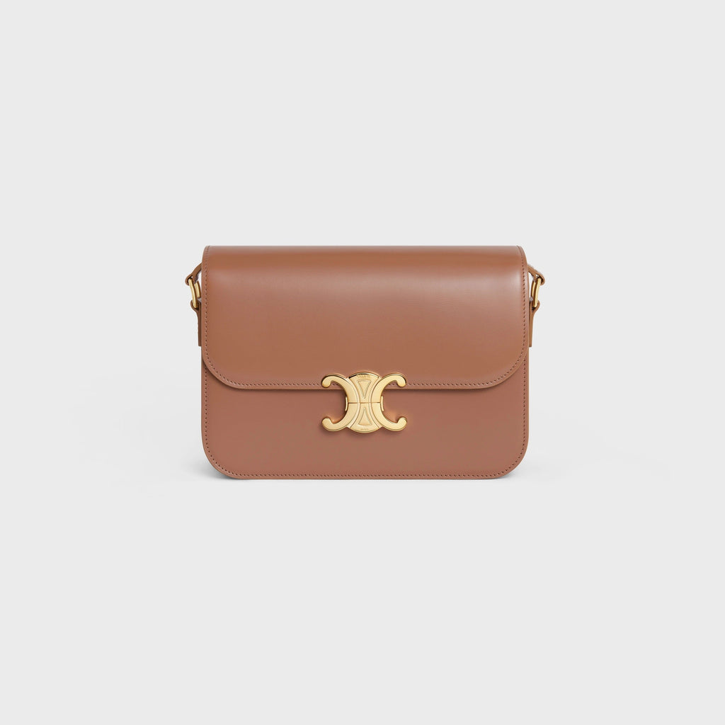CÉLINE SHINY CALFSKIN LEATHER CALSSIQUE TRIOMPHE MEDIUM BAG-BRONZE