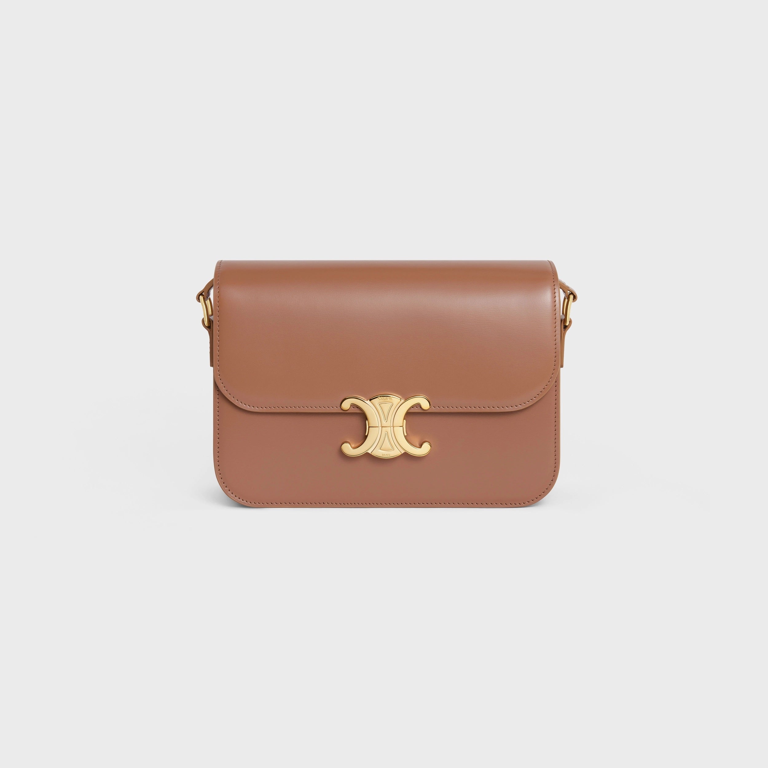 CÉLINE SHINY CALFSKIN LEATHER CALSSIQUE TRIOMPHE MEDIUM BAG-BRONZE