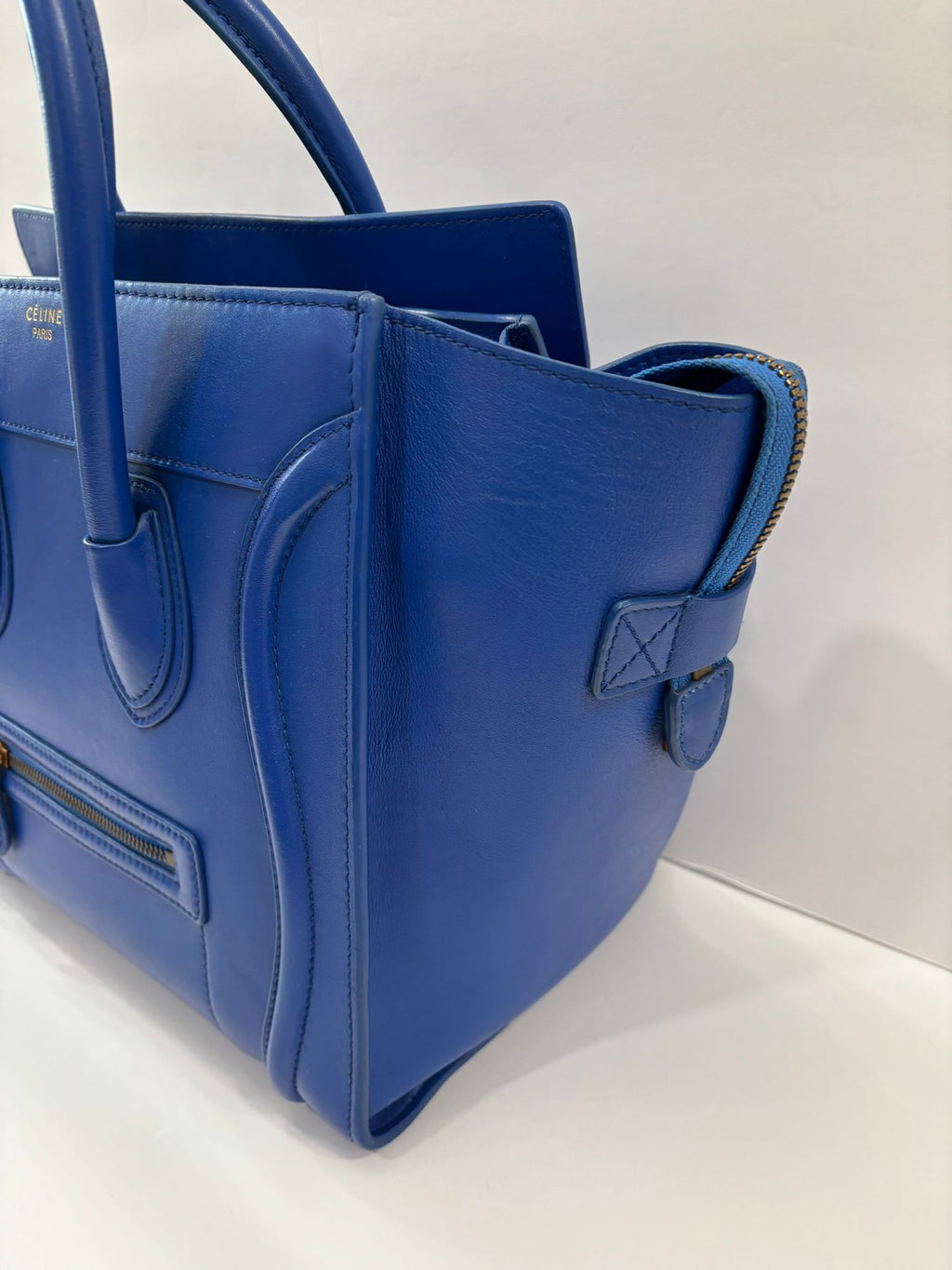 CÉLINE DRUMMED CALFSKIN LEATHER NANO LUGGAGE BAG