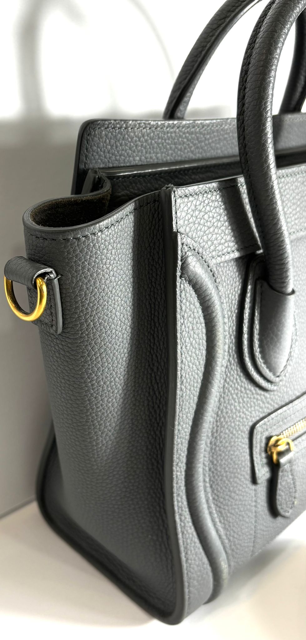 CÉLINE DRUMMED CALFSKIN LEATHER NANO LUGGAGE SHOPPER BAG
