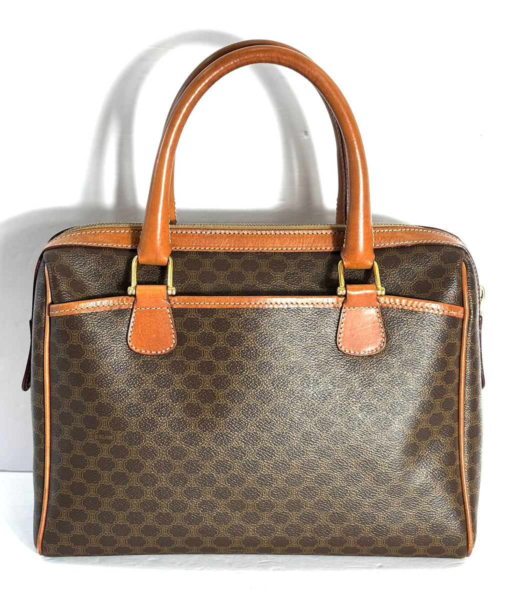 CÉLINE MACADAM COATED CANVAS & LEATHER BOSTON HANDBAG