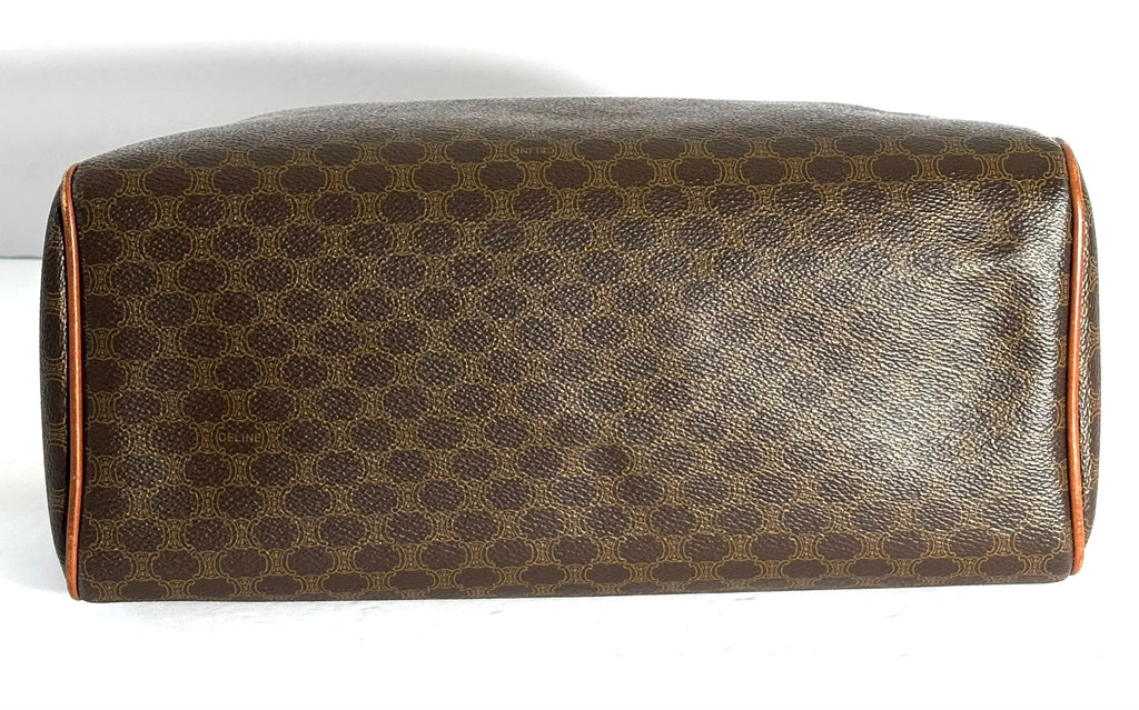 CÉLINE MACADAM COATED CANVAS & LEATHER BOSTON HANDBAG