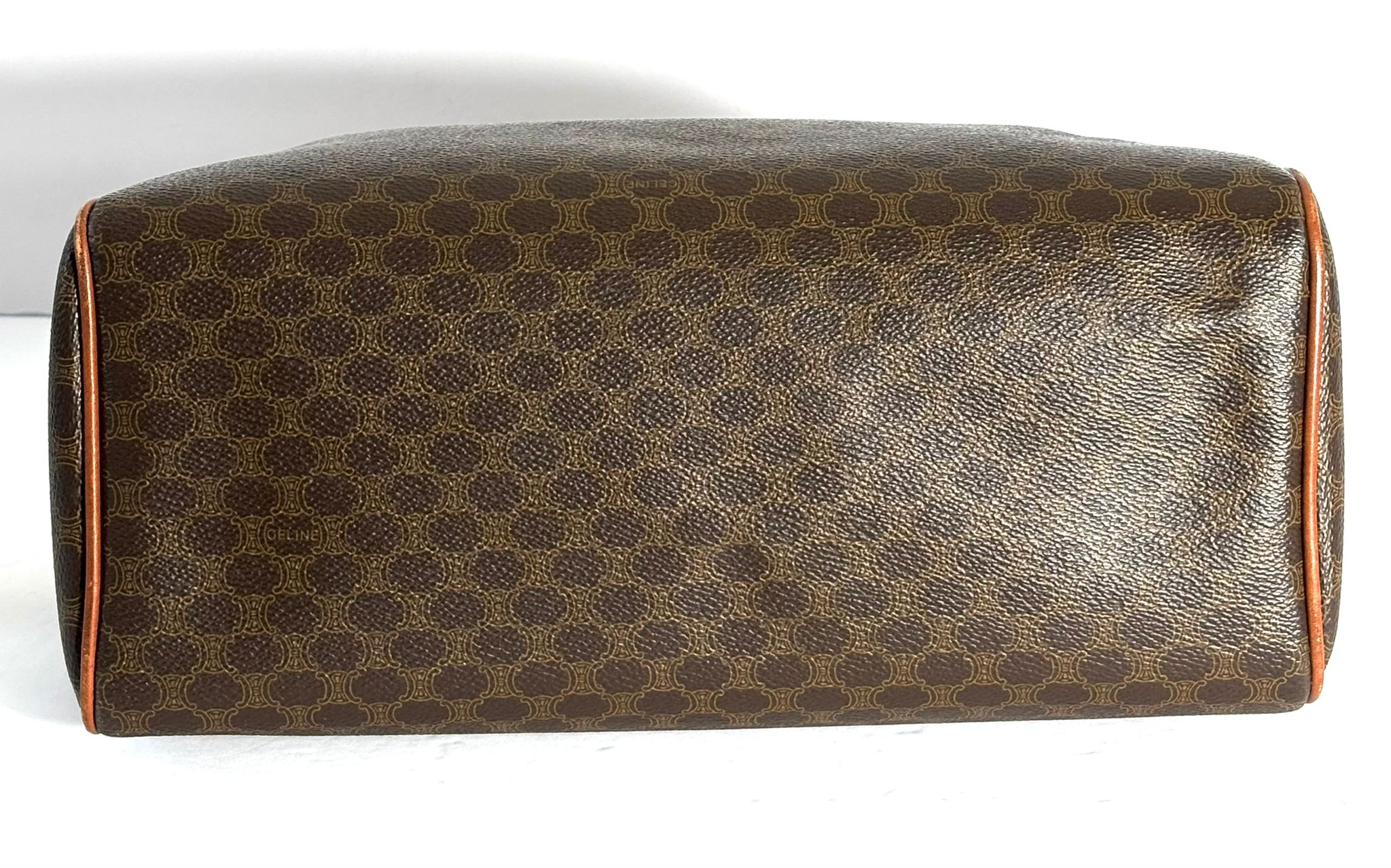 CÉLINE MACADAM COATED CANVAS & LEATHER BOSTON HANDBAG