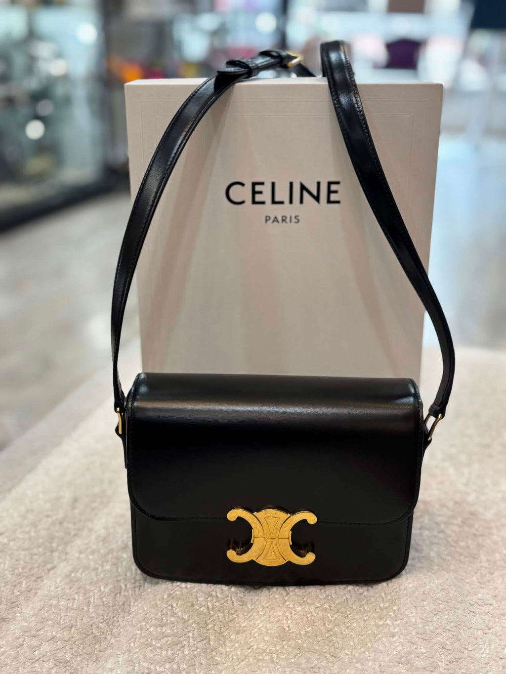 CÉLINE SHINY CALFSKIN TEEN TRIOMPHE SHOULDER BAG