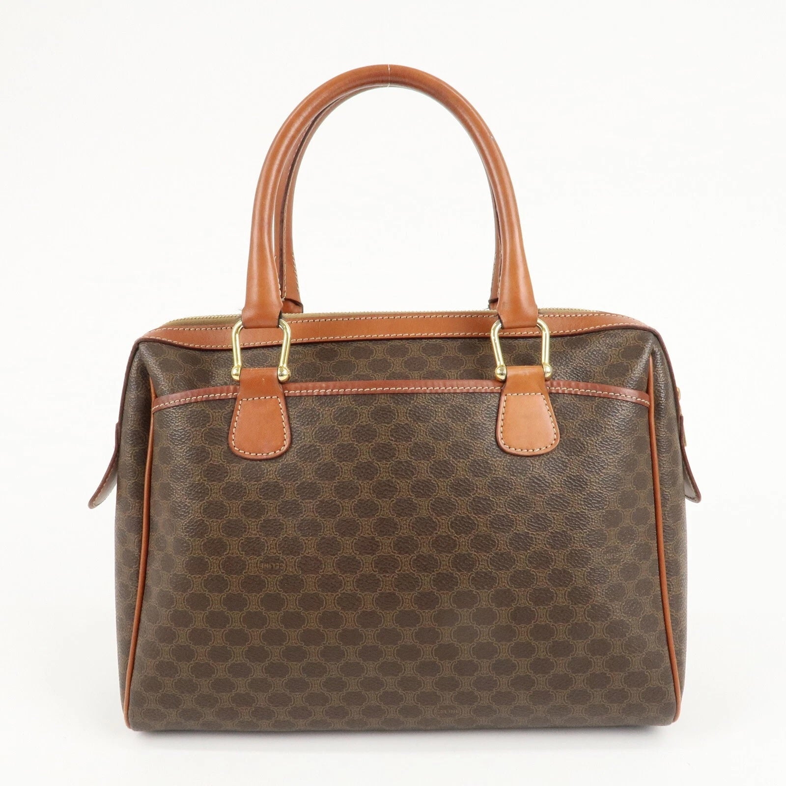 CÉLINE MACADAM COATED CANVAS & LEATHER BOSTON HANDBAG