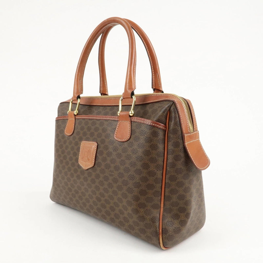 CÉLINE MACADAM COATED CANVAS & LEATHER BOSTON HANDBAG