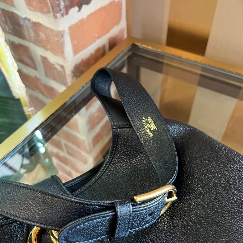 GUCCI Aphrodite Black Leather Hobo Bag