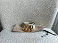 Gucci GG Marmont White Wide Leather Belt with Shiny Gold Buckle (RRP £410)