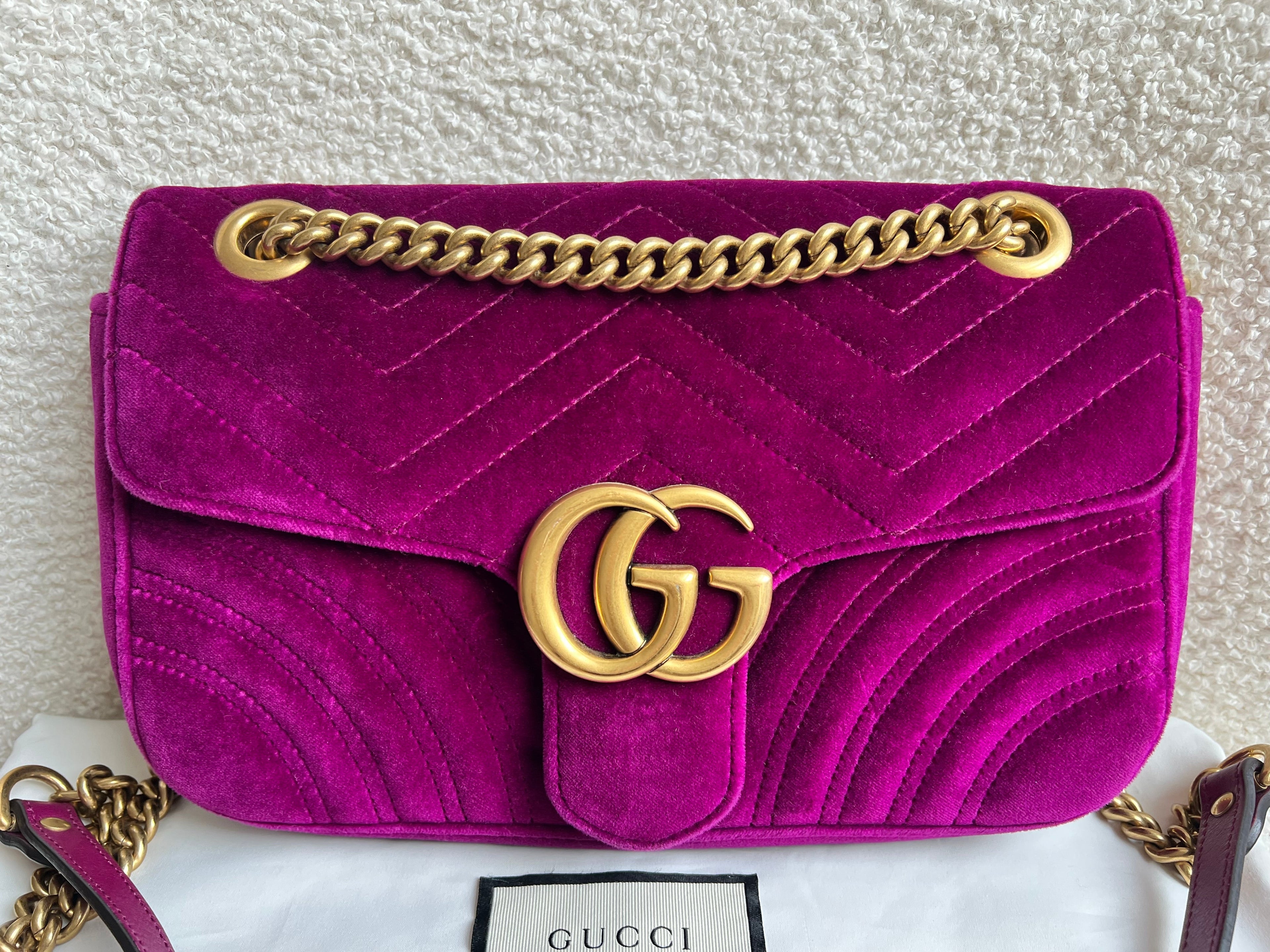Gucci GG Fuchsia Velvet Marmont Small Shoulder Bag (RRP £1490)