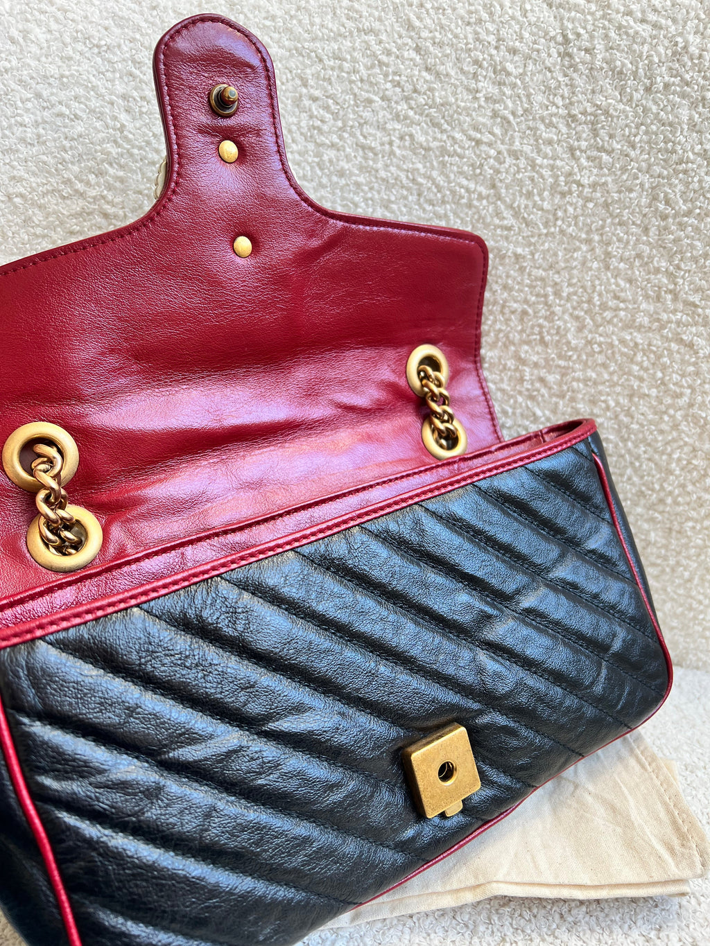 Gucci GG Black and Red Torchon Marmont Small Shoulder Bag