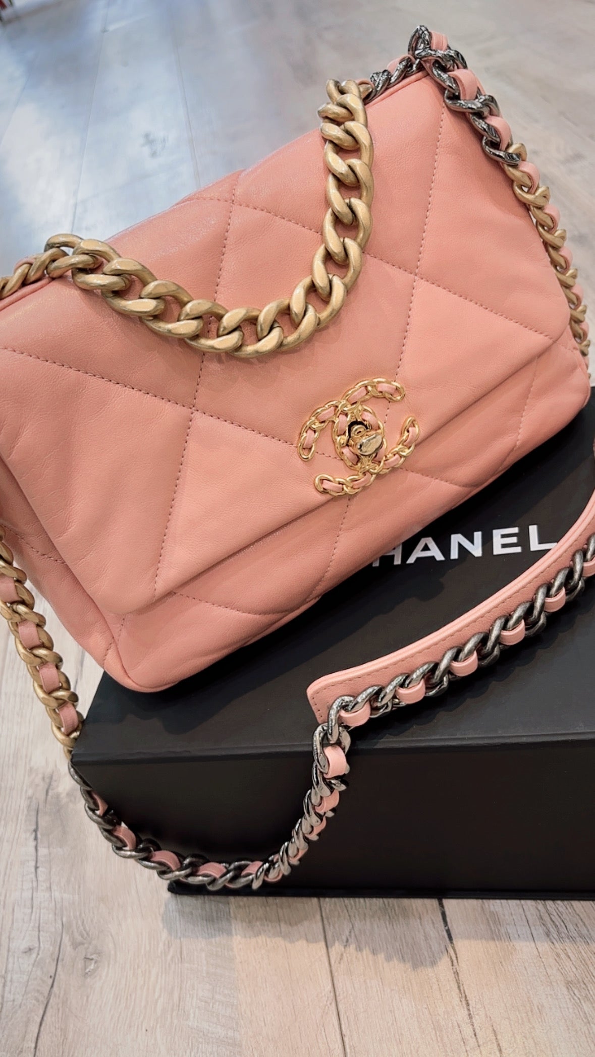 CHANEL QUILTED LAMBSKIN SMALL CHANEL 19 FLAP BAG
