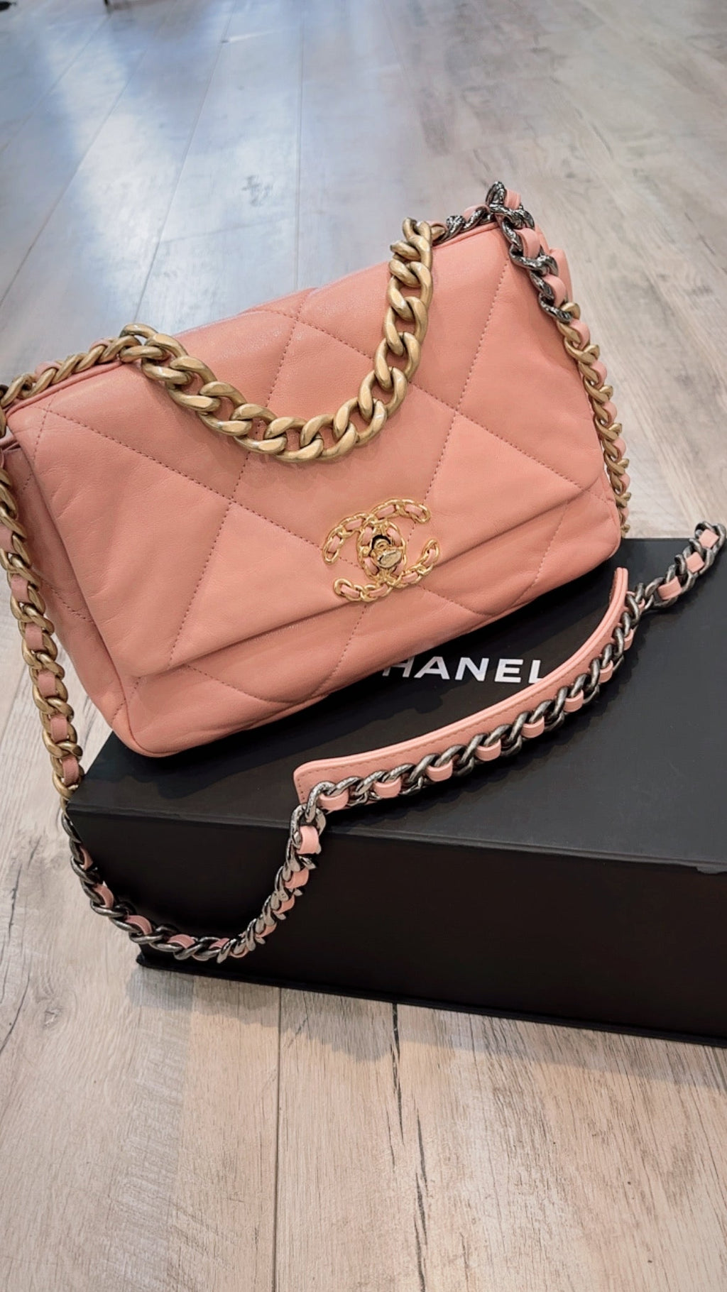 CHANEL QUILTED LAMBSKIN SMALL CHANEL 19 FLAP BAG