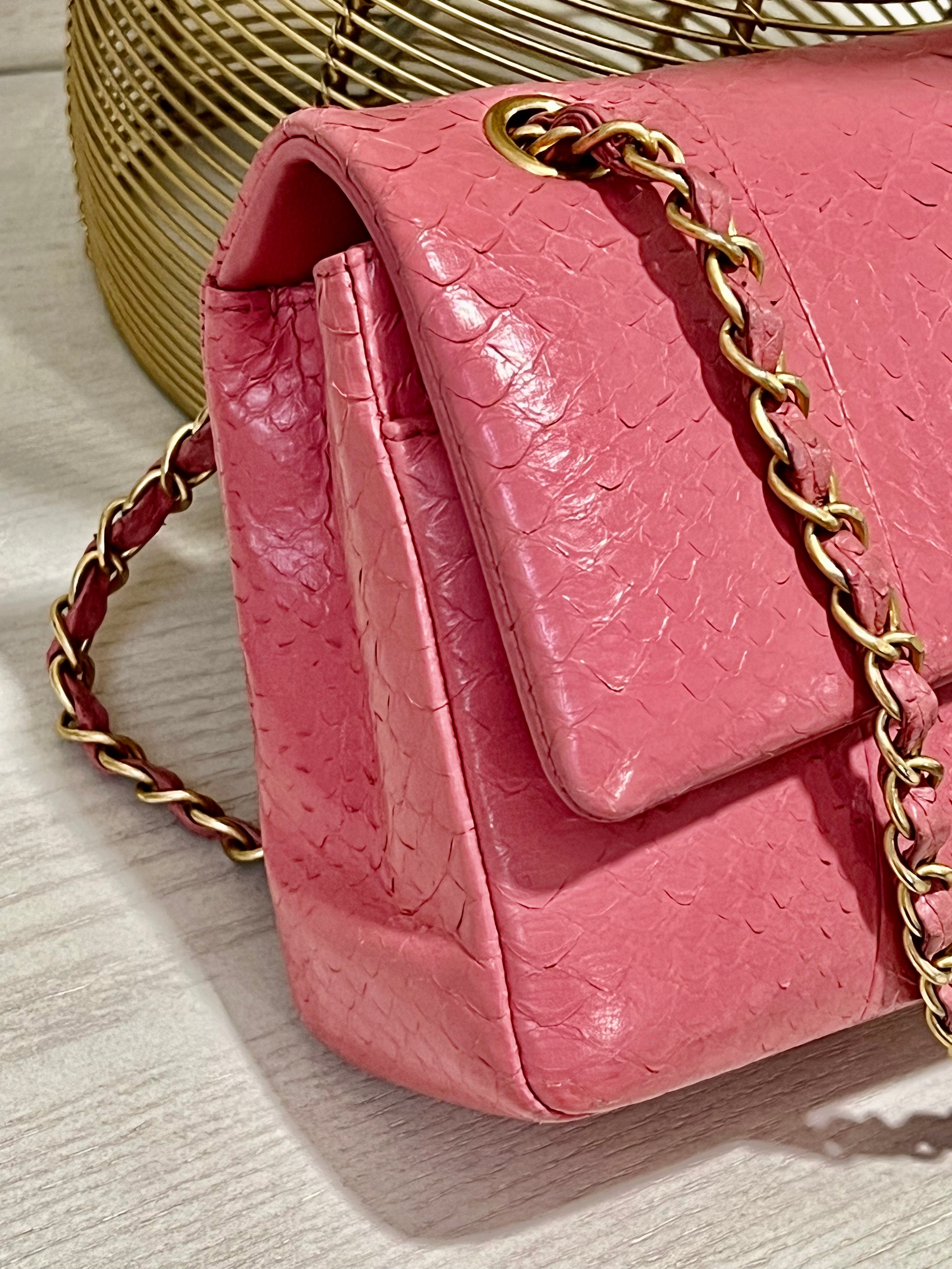 CHANEL 2.55 CLASSIC FLAP MEDIUM PINK PYTHON SHOULDER BAG
