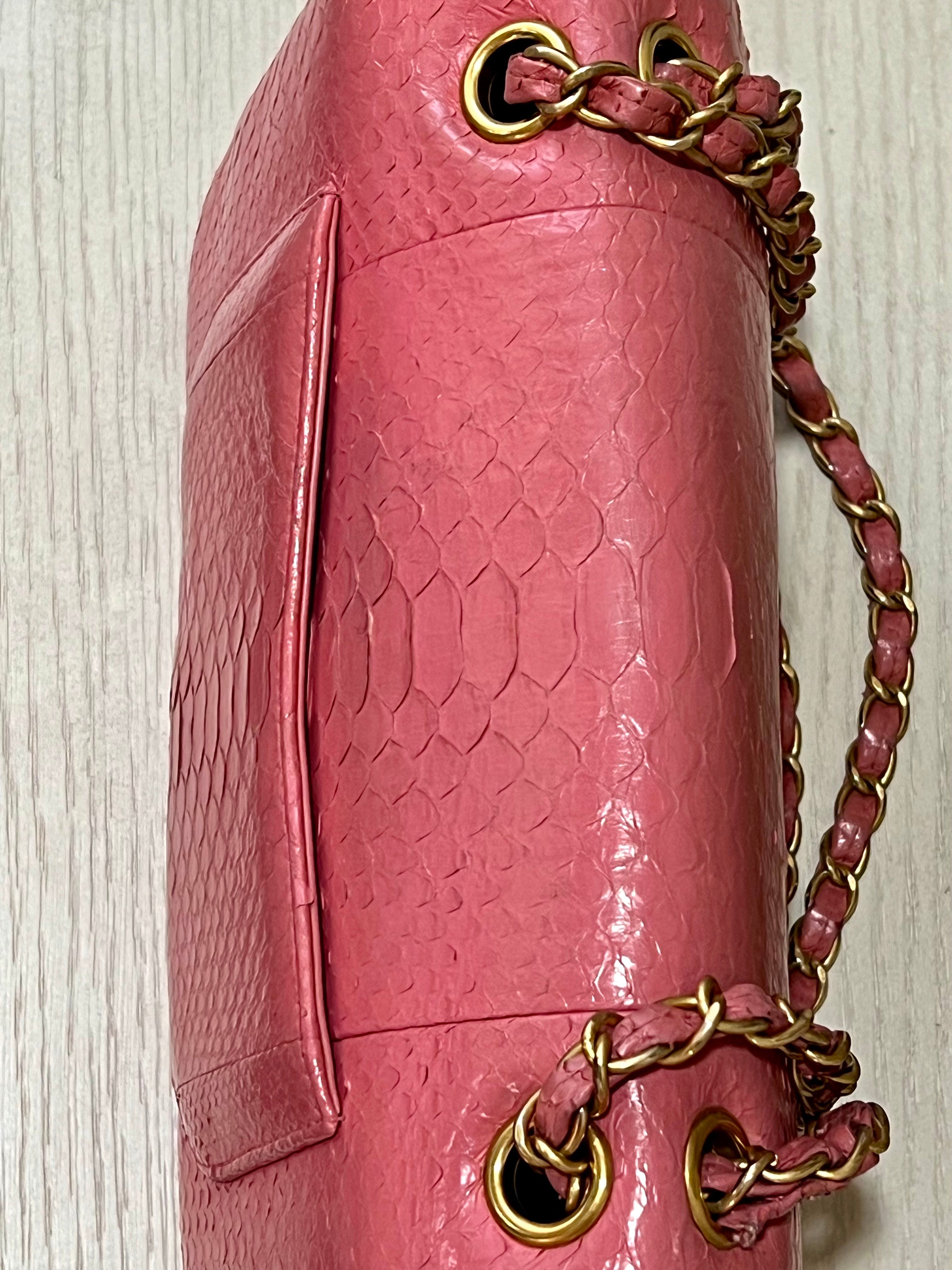 CHANEL 2.55 CLASSIC FLAP MEDIUM PINK PYTHON SHOULDER BAG