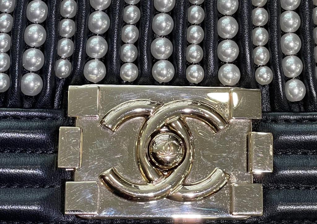 CHANEL CALFSKIN MEDIUM PEARL BOY BAG