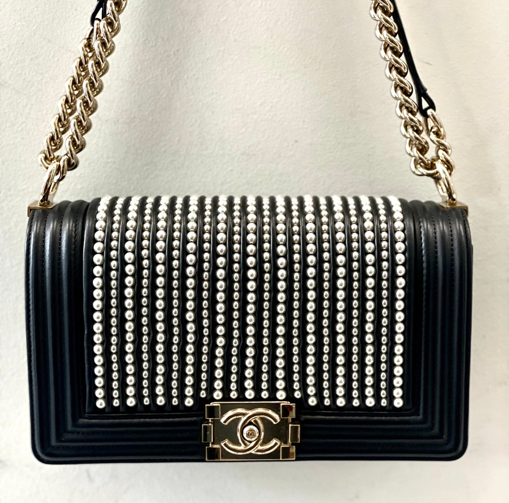CHANEL CALFSKIN MEDIUM PEARL BOY BAG