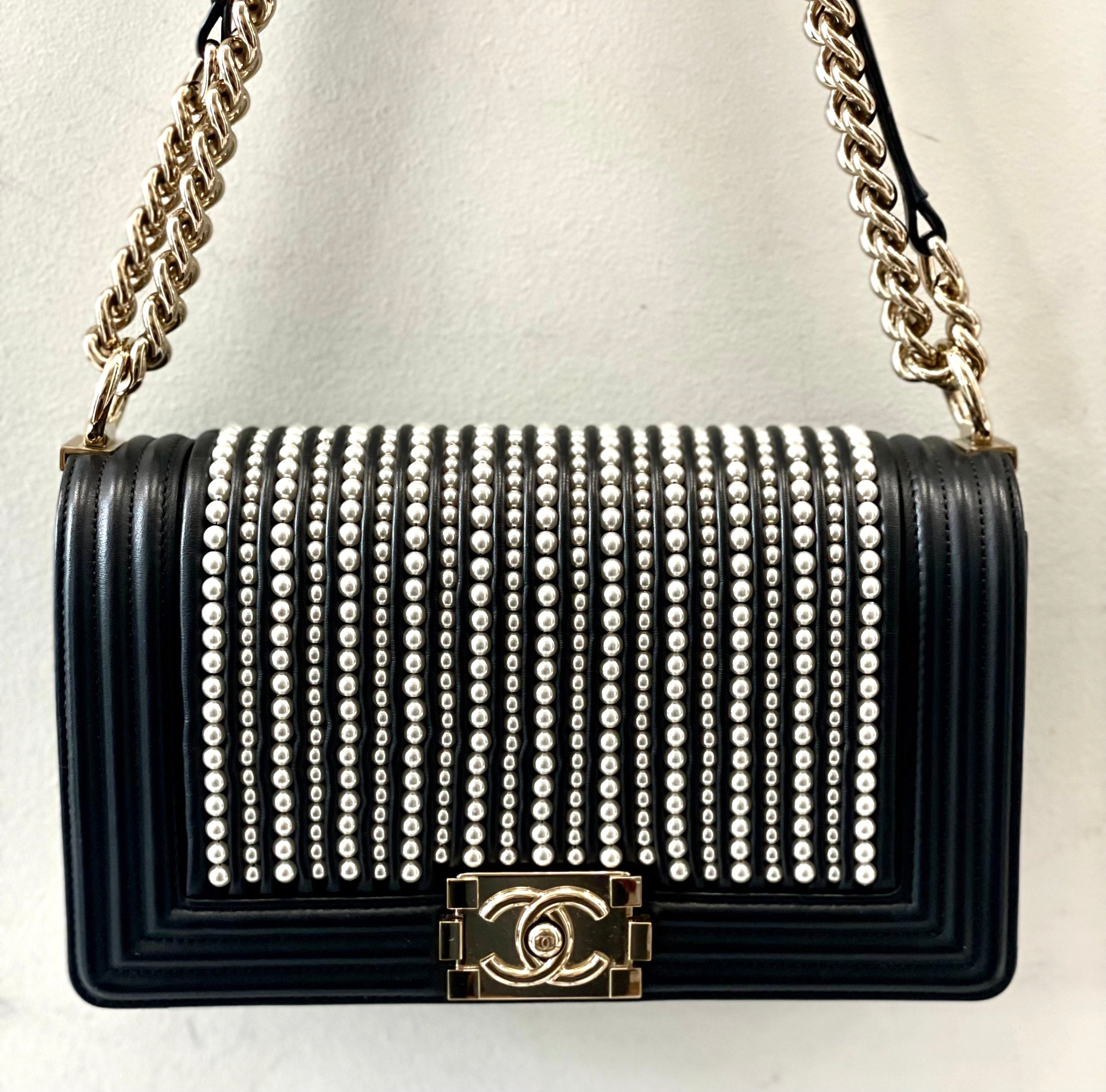 CHANEL CALFSKIN MEDIUM PEARL BOY BAG