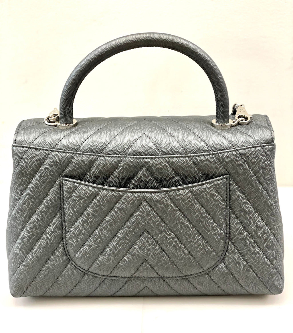 CHANEL CAVIAR METALLIC GRAPHITE MEDIUM COCO HANDBAG