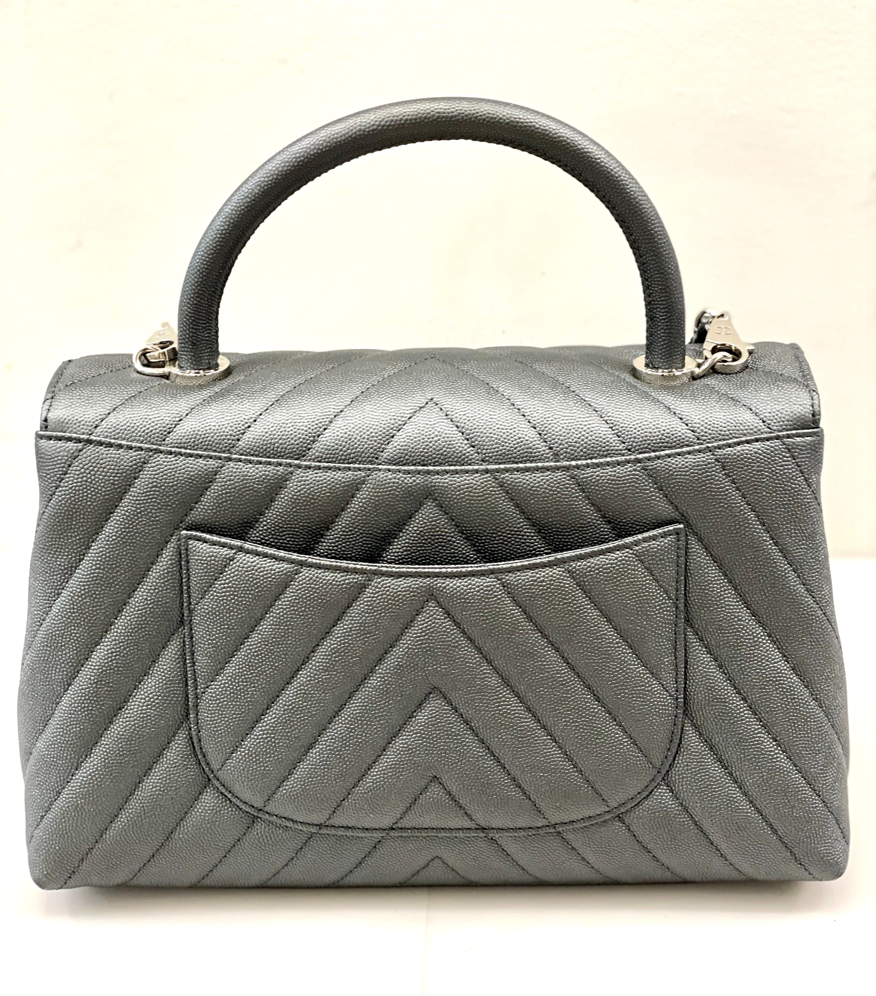CHANEL CAVIAR METALLIC GRAPHITE MEDIUM COCO HANDBAG