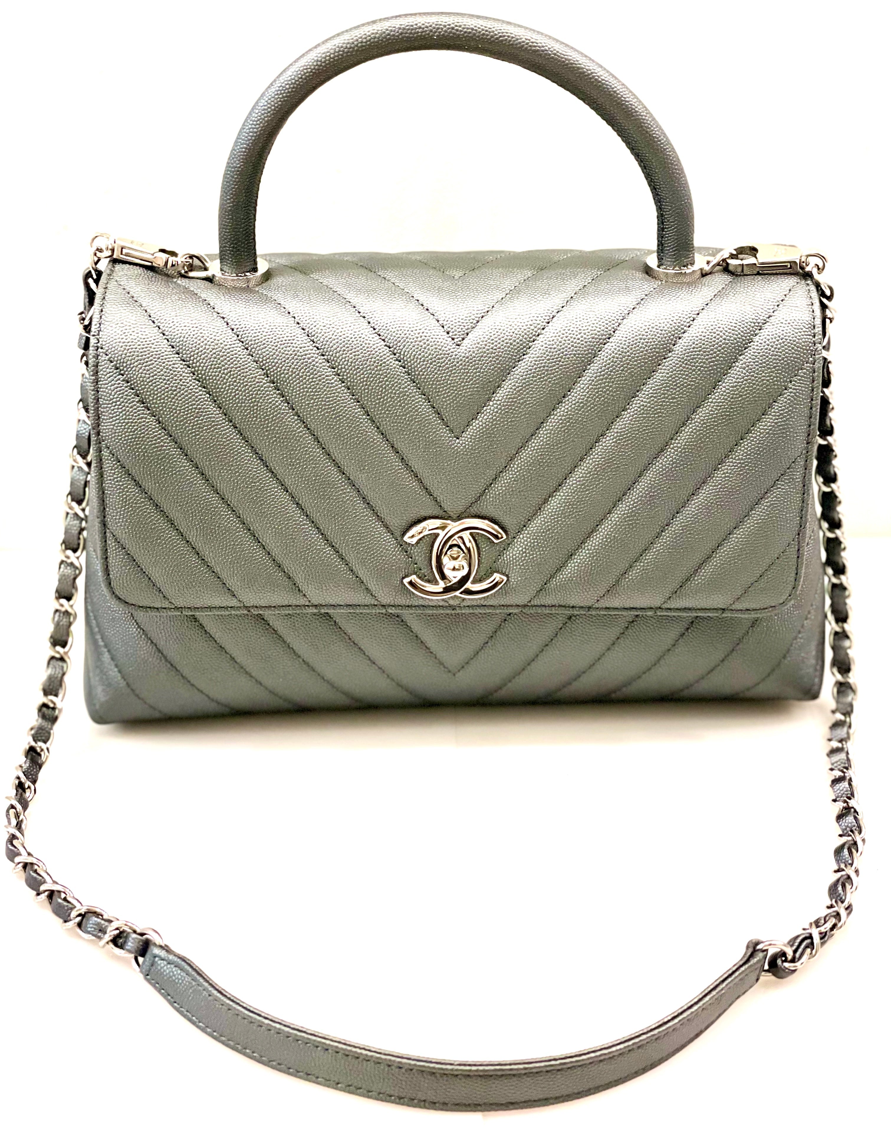CHANEL CAVIAR METALLIC GRAPHITE MEDIUM COCO HANDBAG