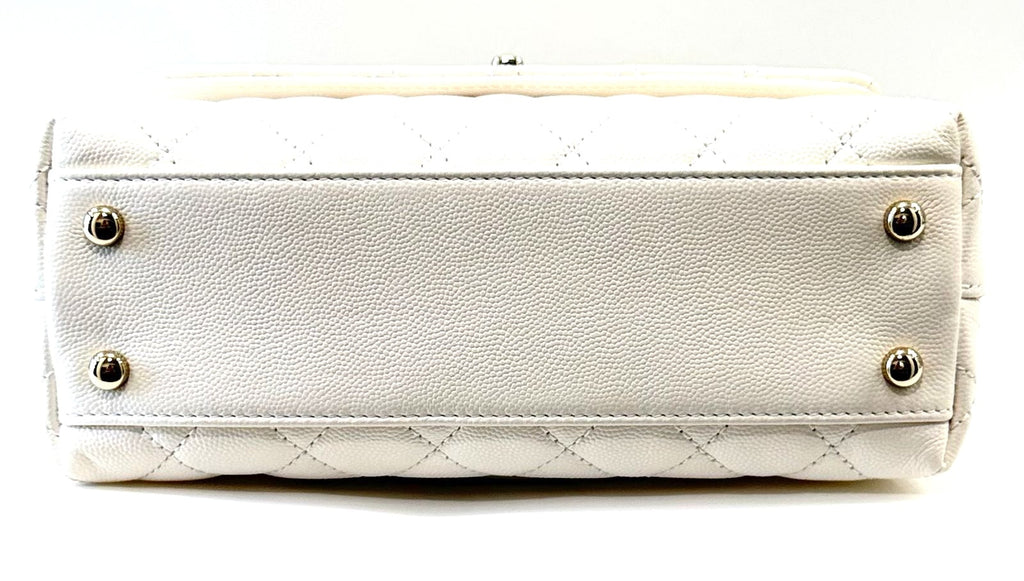 CHANEL CC CAVIAR QUILTED SMALL COCO HANDLE FLAP BAG IN WHITE