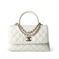 CHANEL CC CAVIAR QUILTED SMALL COCO HANDLE FLAP BAG IN WHITE