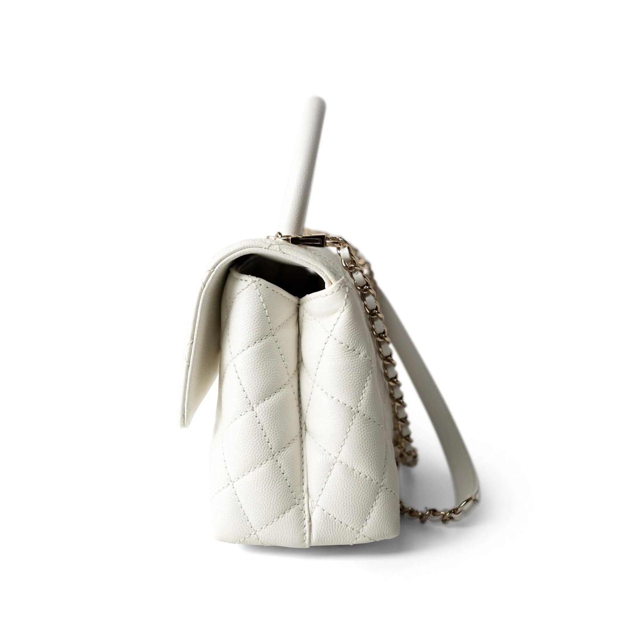 CHANEL CC CAVIAR QUILTED SMALL COCO HANDLE FLAP BAG IN WHITE