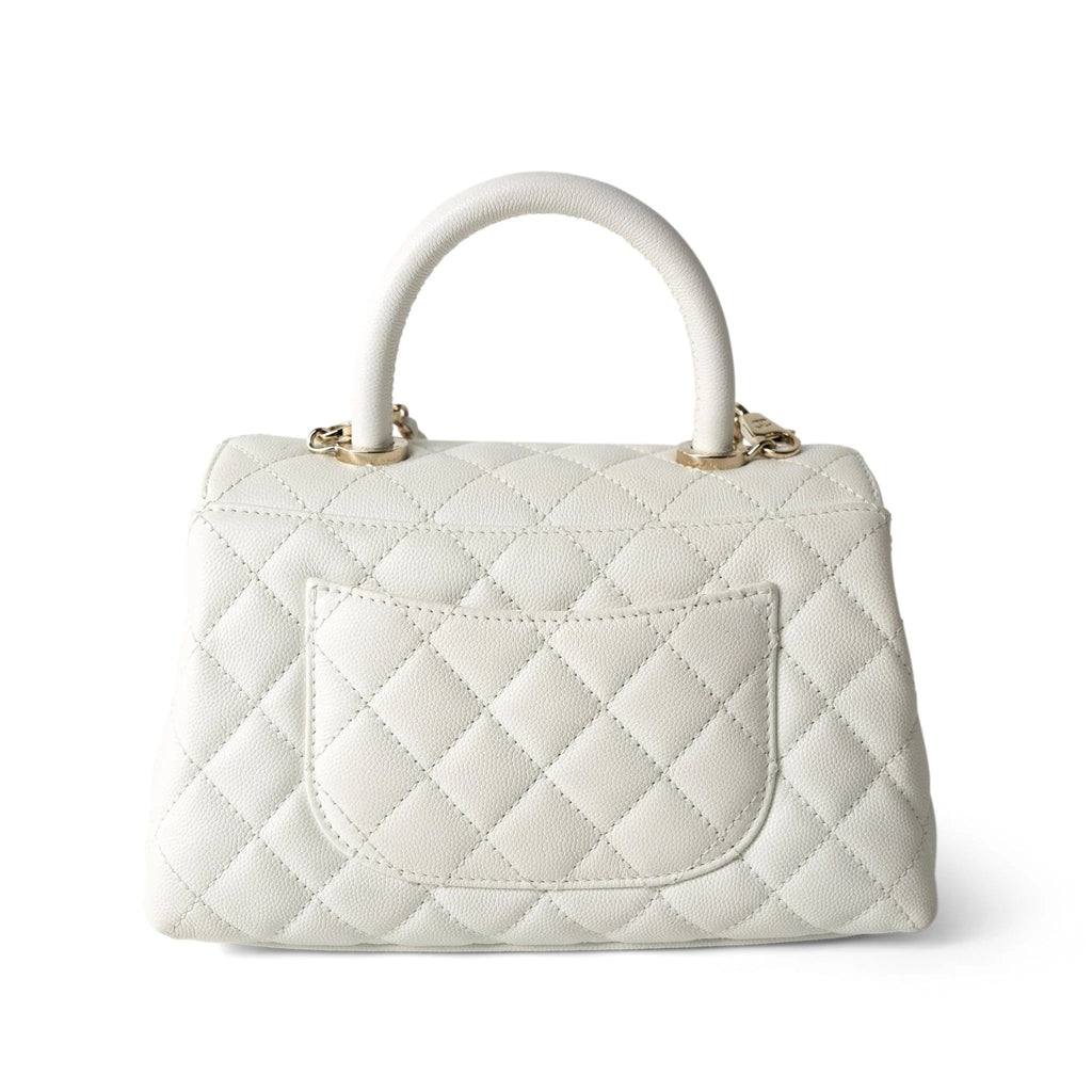 CHANEL CC CAVIAR QUILTED SMALL COCO HANDLE FLAP BAG IN WHITE