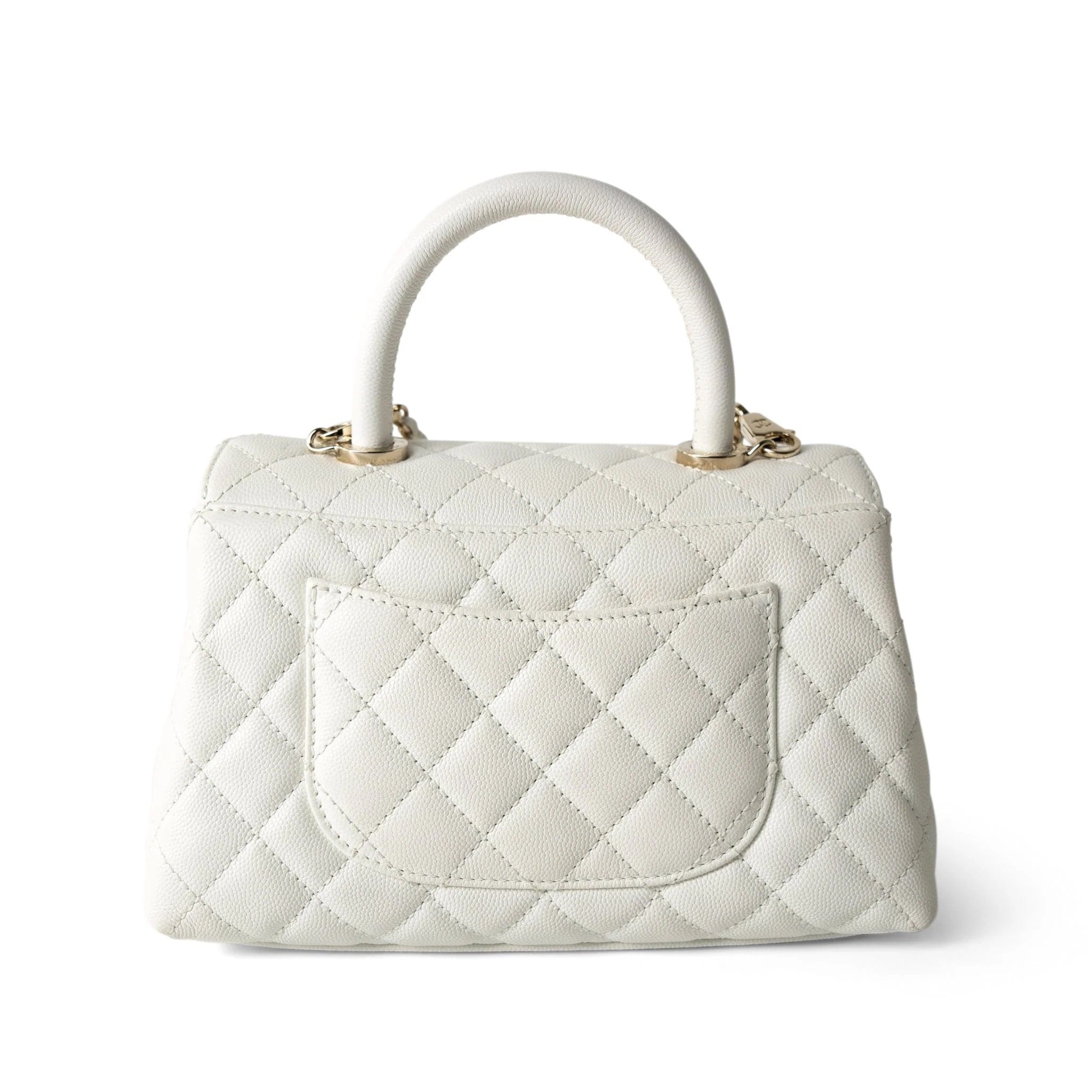 CHANEL CC CAVIAR QUILTED SMALL COCO HANDLE FLAP BAG IN WHITE