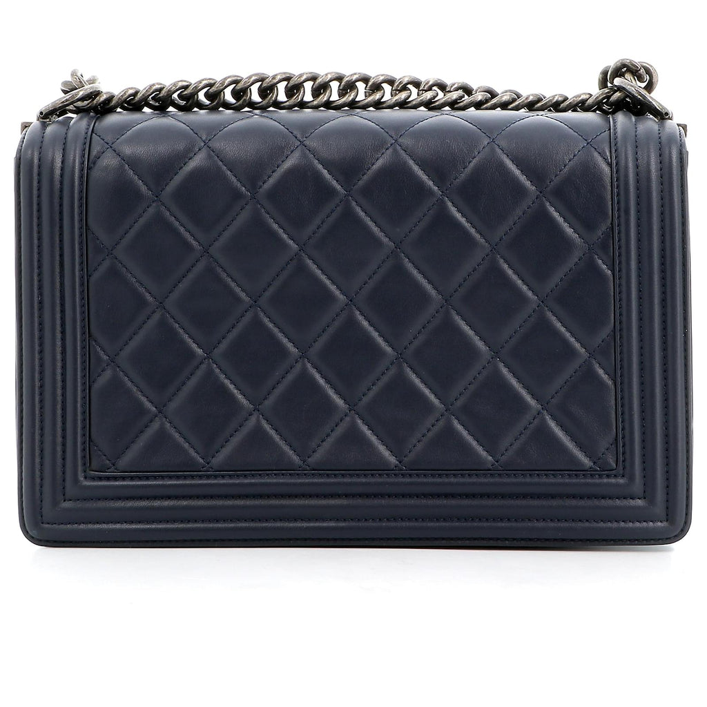 CHANEL CALFSKIN QUILTED LARGE BOY FLAP BAG IN NAVY
