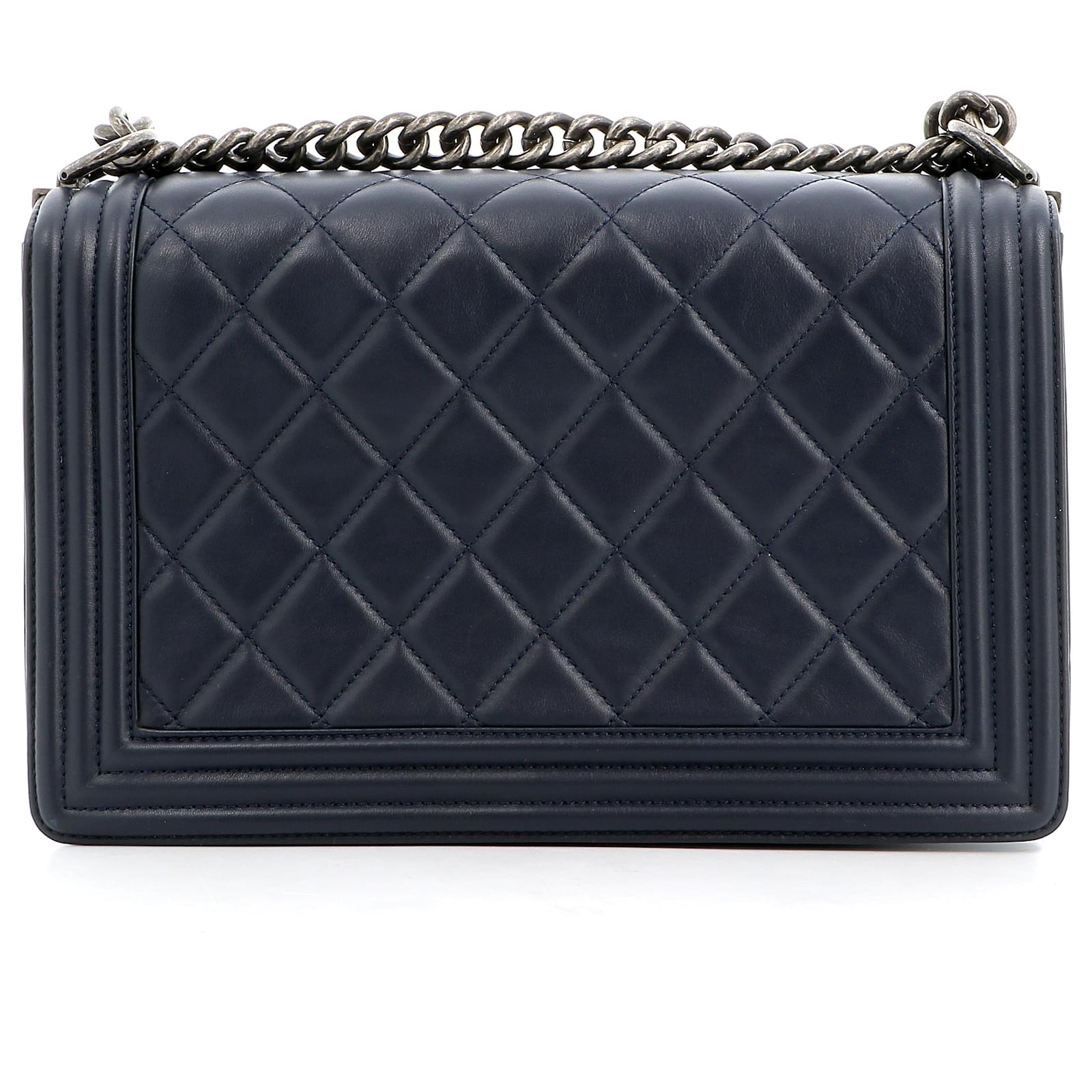 CHANEL CALFSKIN QUILTED LARGE BOY FLAP BAG IN NAVY