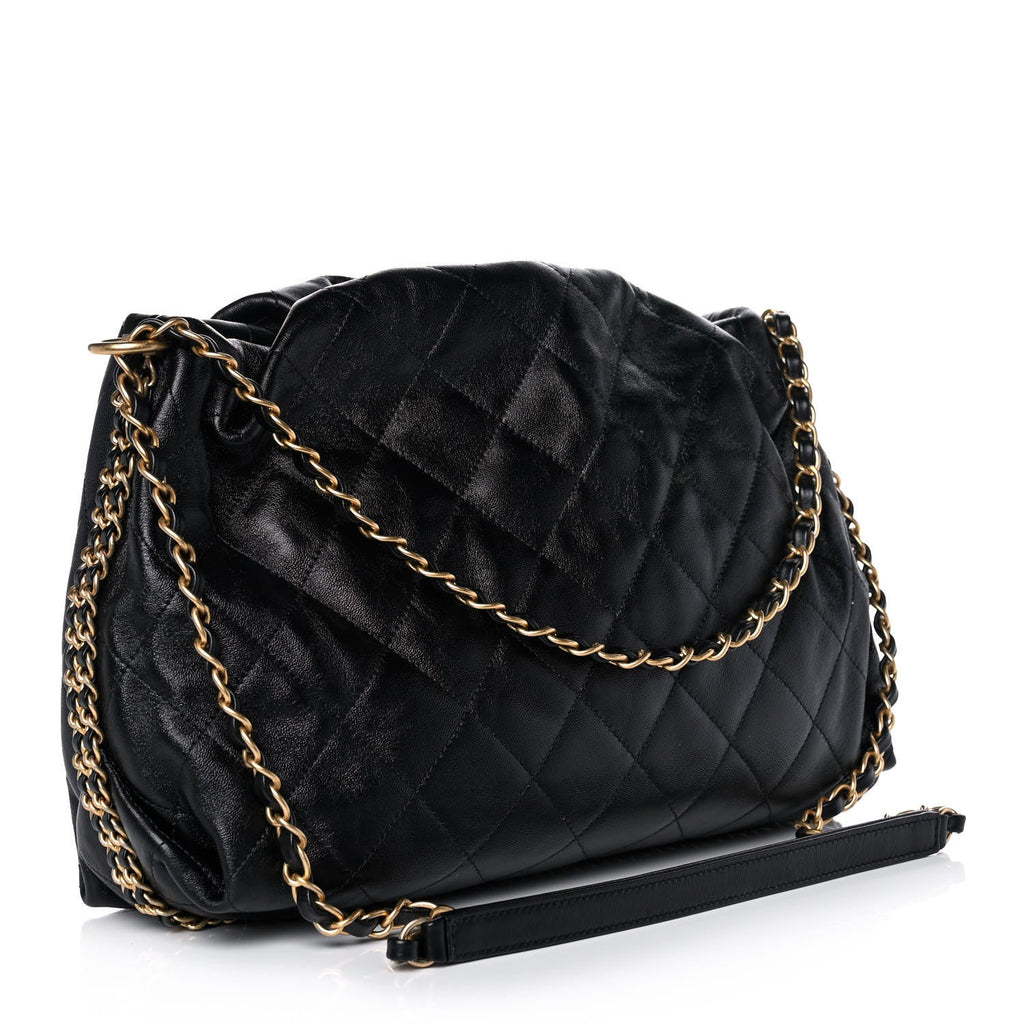 CHANEL QUILTED CALFSKIN DOUBLE CHAIN COCO SHELTER HOBO BAG