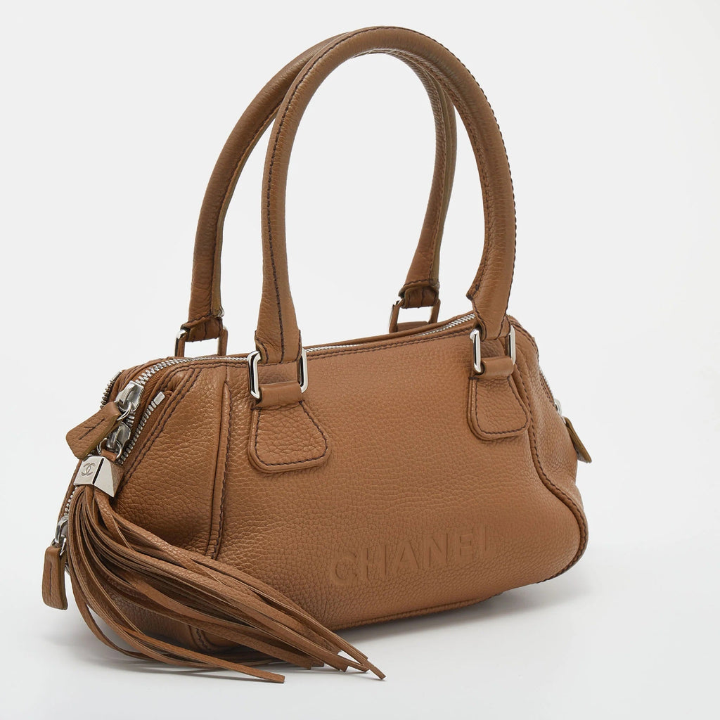 CHANEL CALFSKIN LEATHER SMALL TASSEL BOWLER BAG