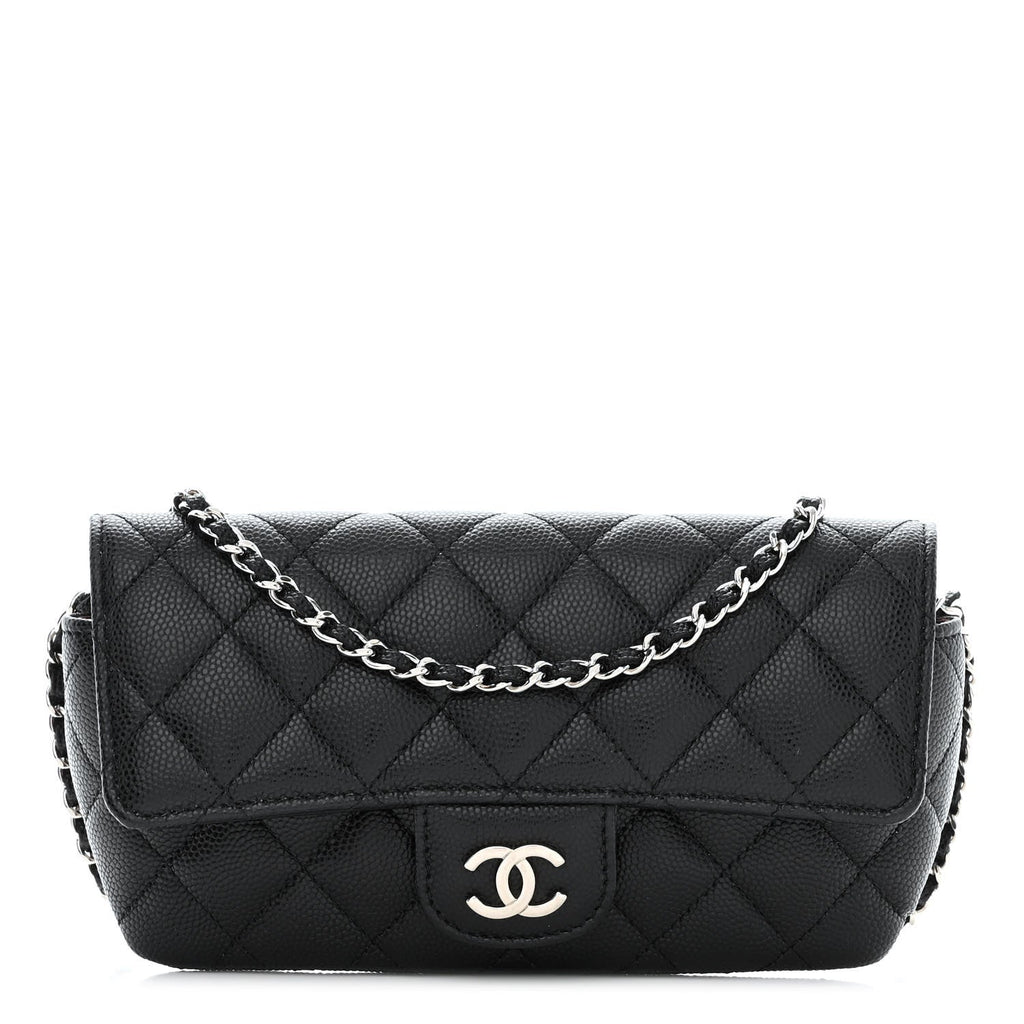 CHANEL CAVIAR QUILTED GLASSES CELL PHONE CASE WITH CHAIN