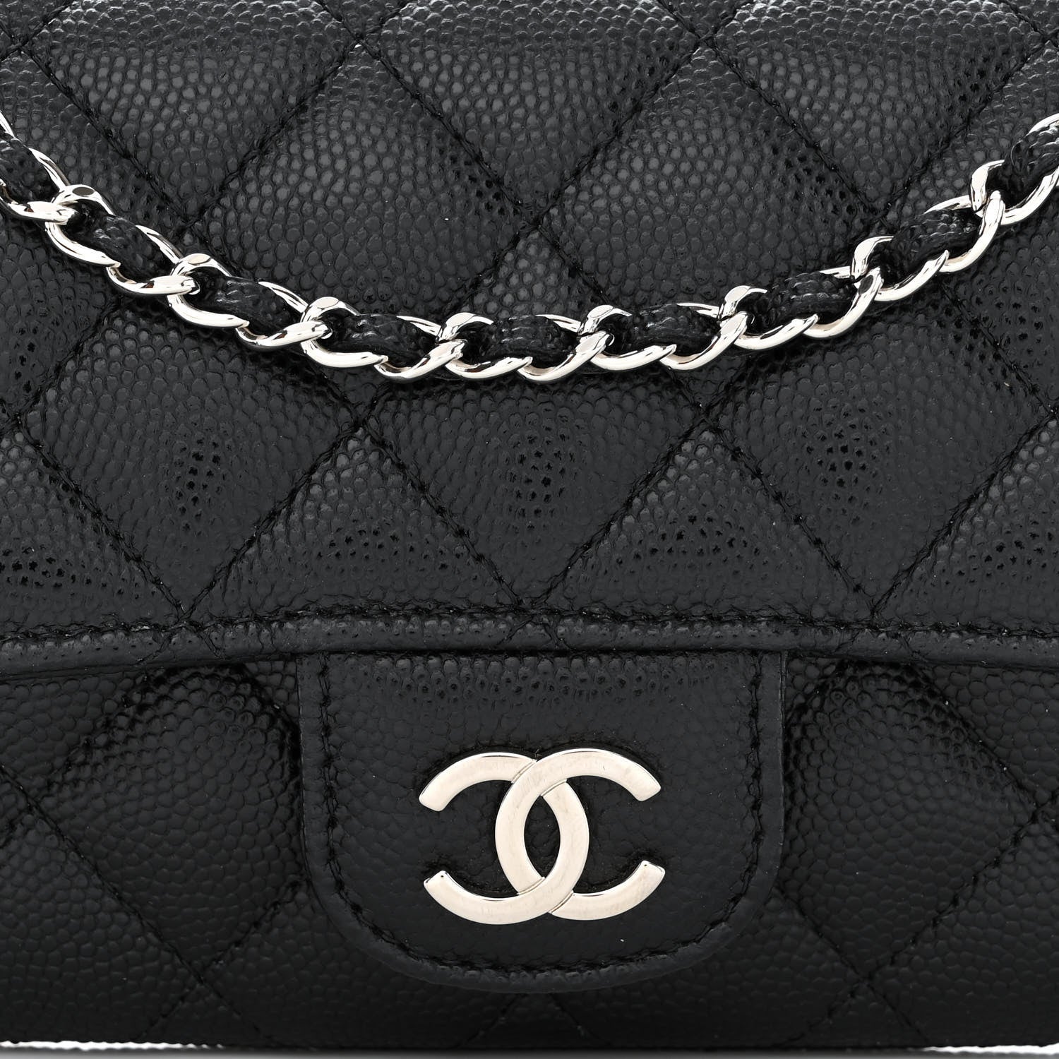 CHANEL CAVIAR QUILTED GLASSES CELL PHONE CASE WITH CHAIN