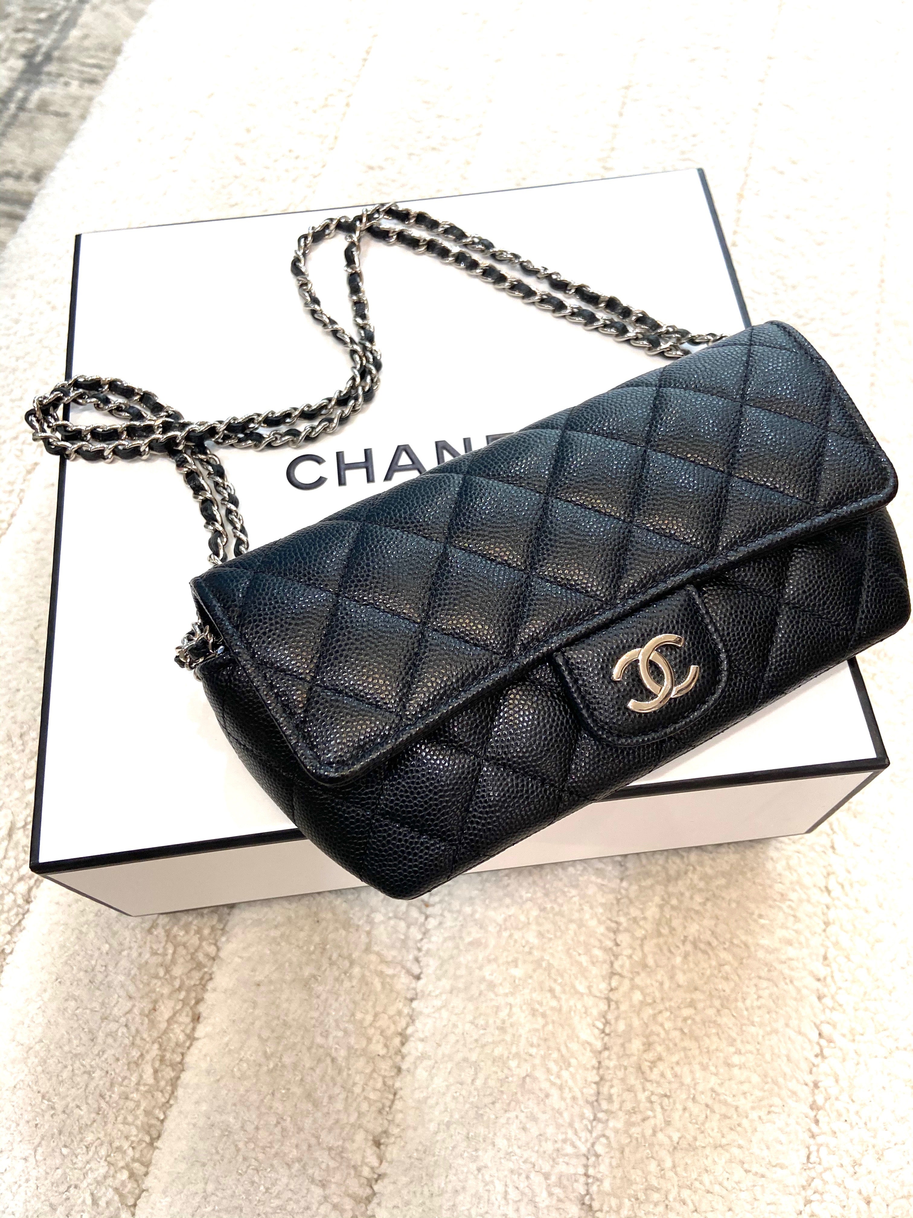 CHANEL CAVIAR QUILTED GLASSES CELL PHONE CASE WITH CHAIN