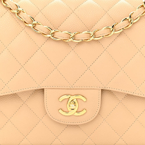 CHANEL CAVIAR QUILTED JUMBO DOUBLE FLAP SHOULDER BAG