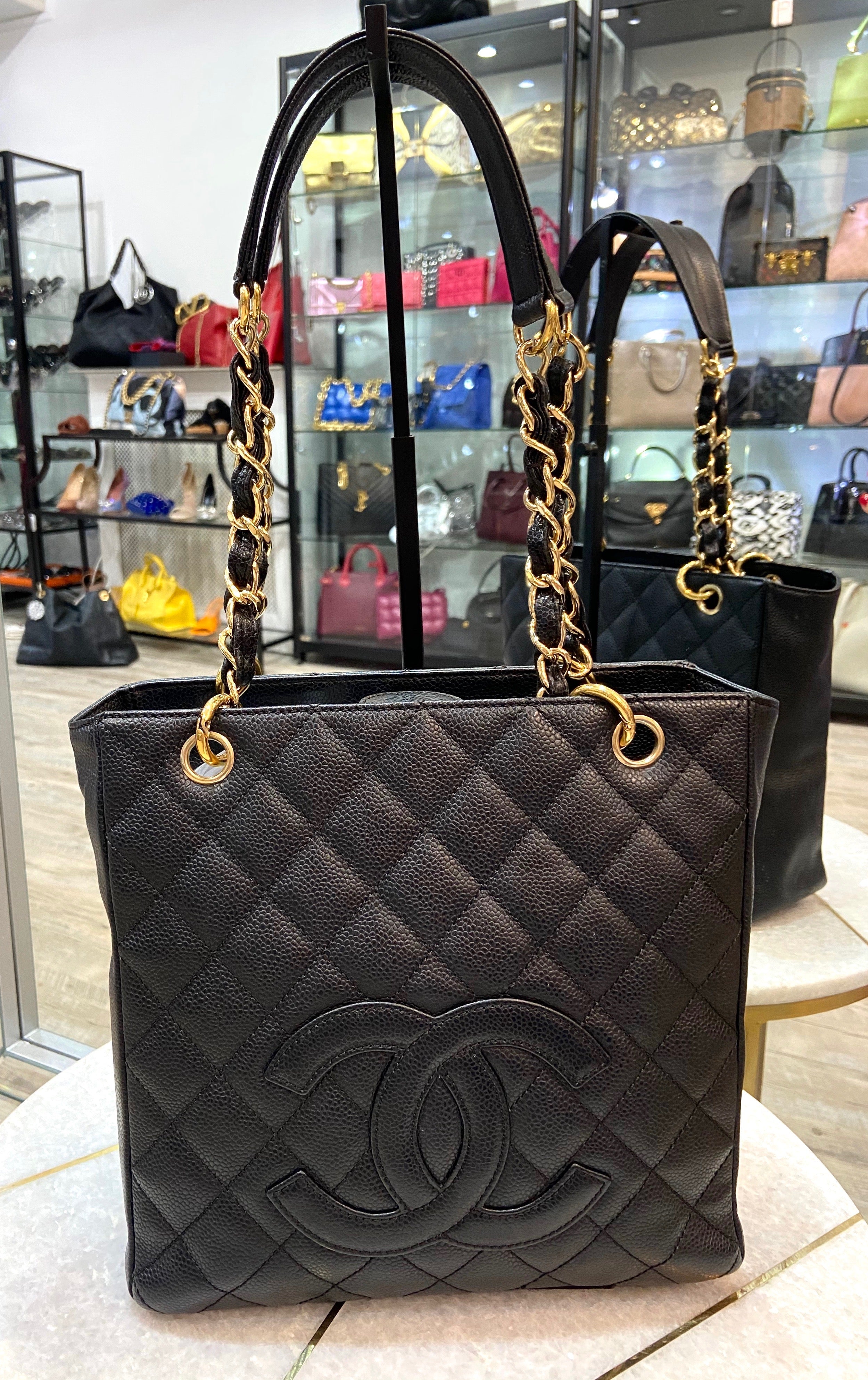 CHANEL CAVIAR QUILTED LEATHER PETIT SHOPPING TOTE BAG PST